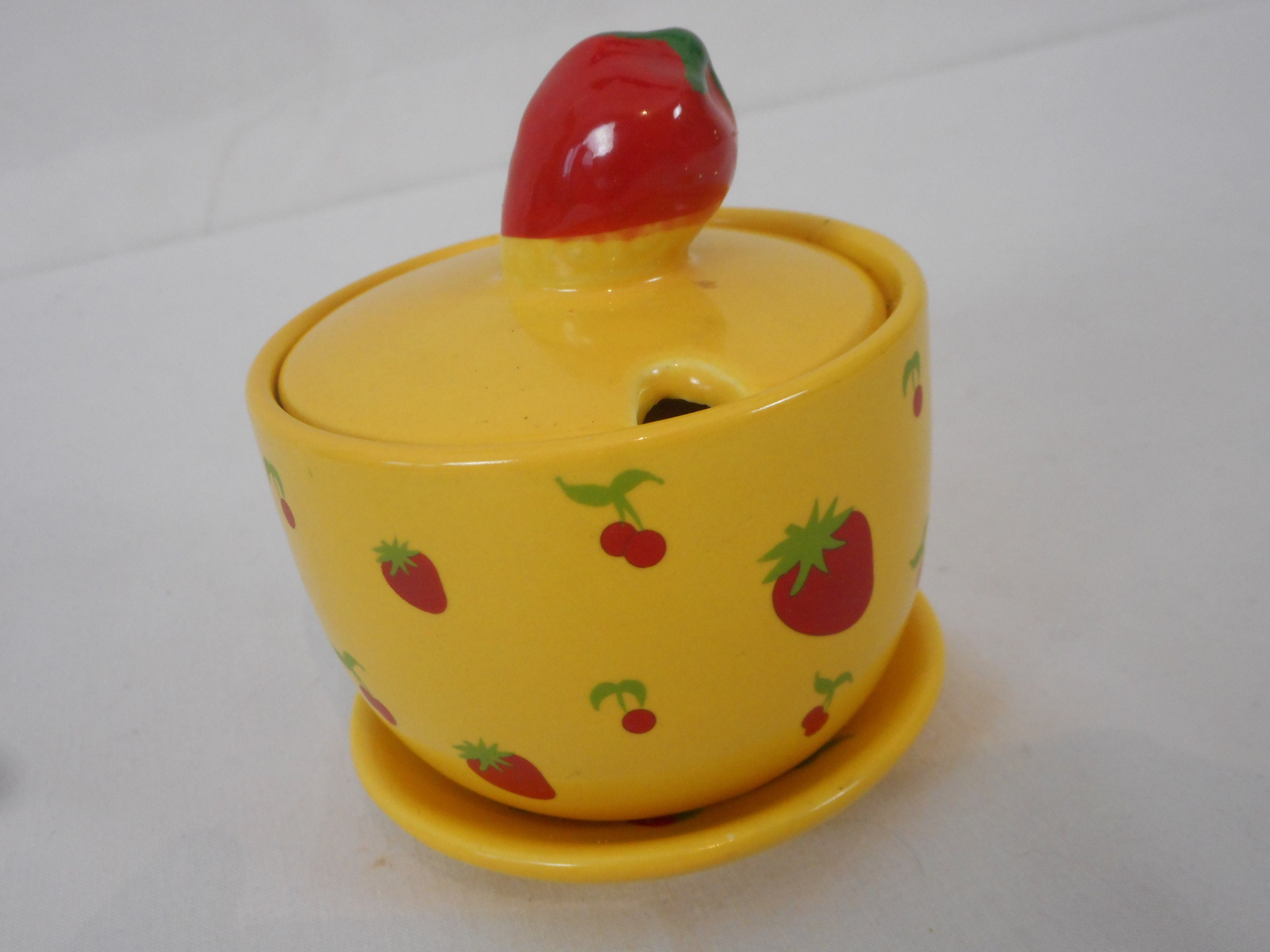 Vintage Français Petit Pot de Confiture à Couvercle en Porcelaine/Vaisselle Ustensiles Cuisine