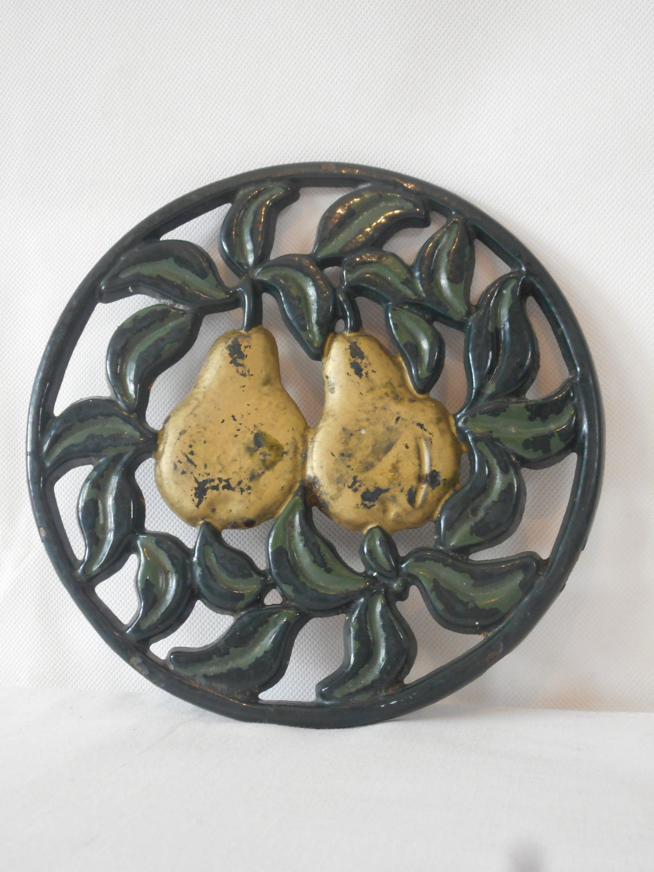 Vintage Français en Fonte Décorative de Forme Ronde Stand Trivet/Support Casserole