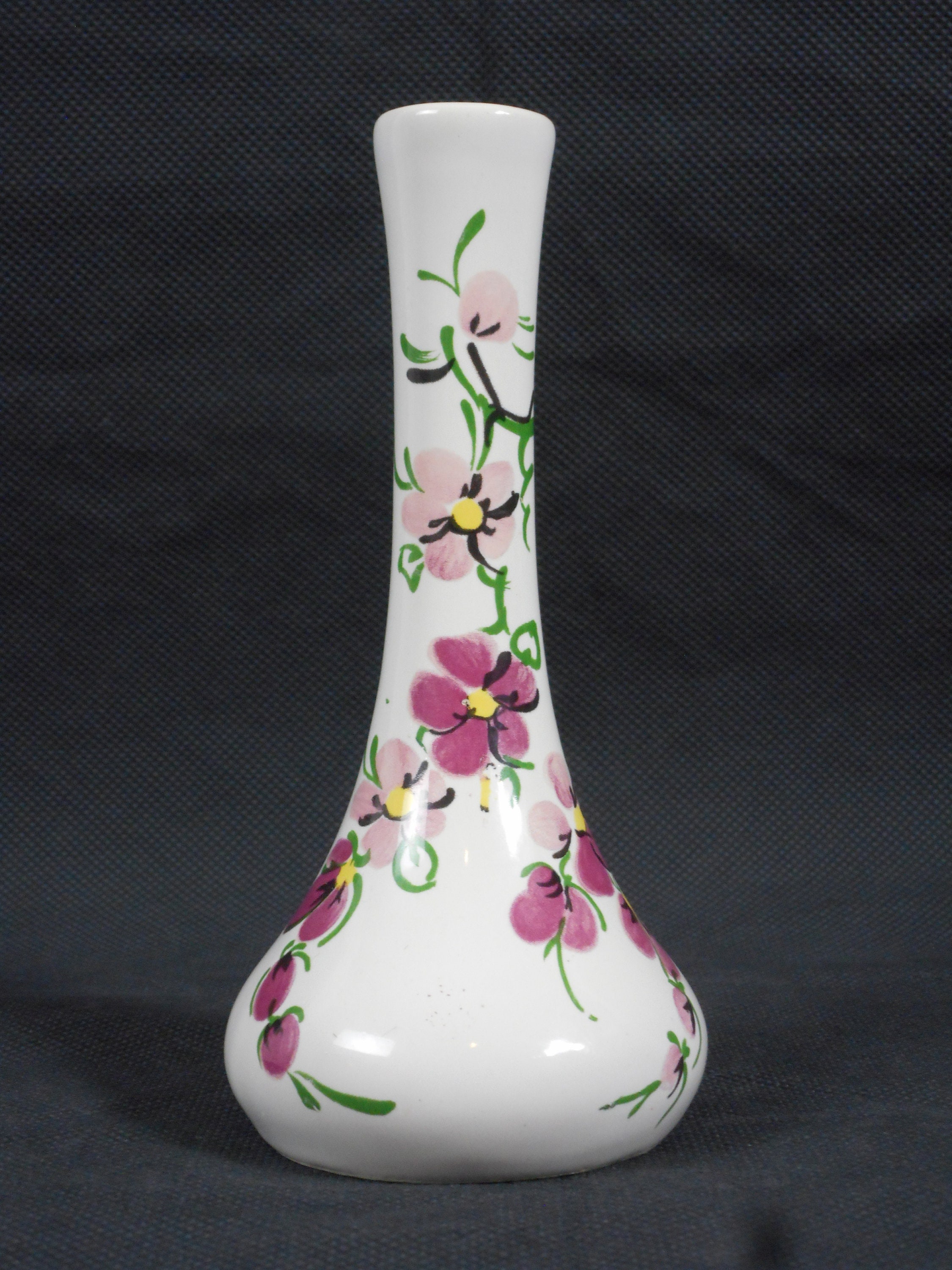 Superbe Vase en Céramique Peint à La Main Français Vintage avec Un Design Floral Signé