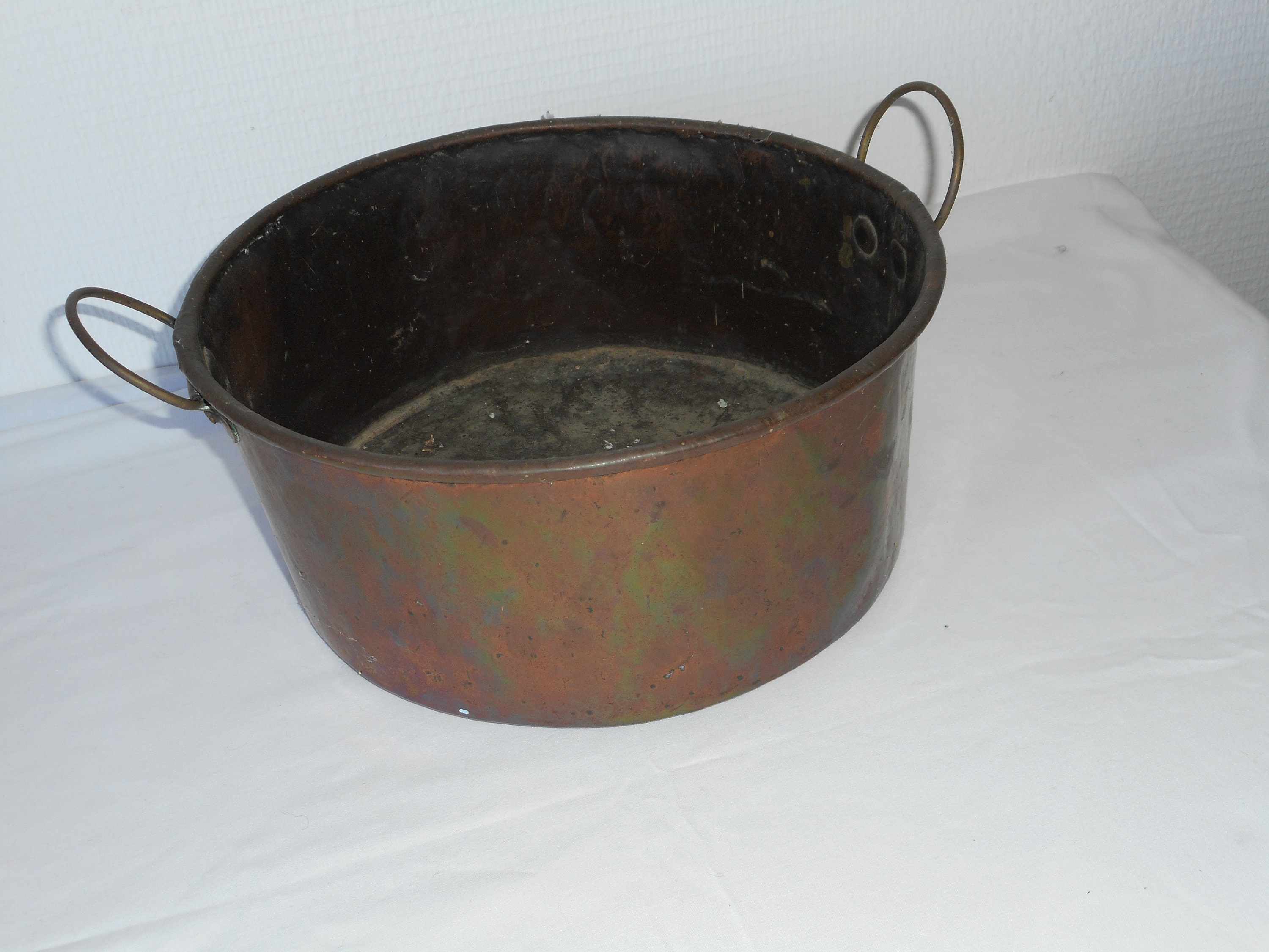 Superbe Vintage Français Grande Casserole/Poêle à Confiture en Cuivre Faite La Main