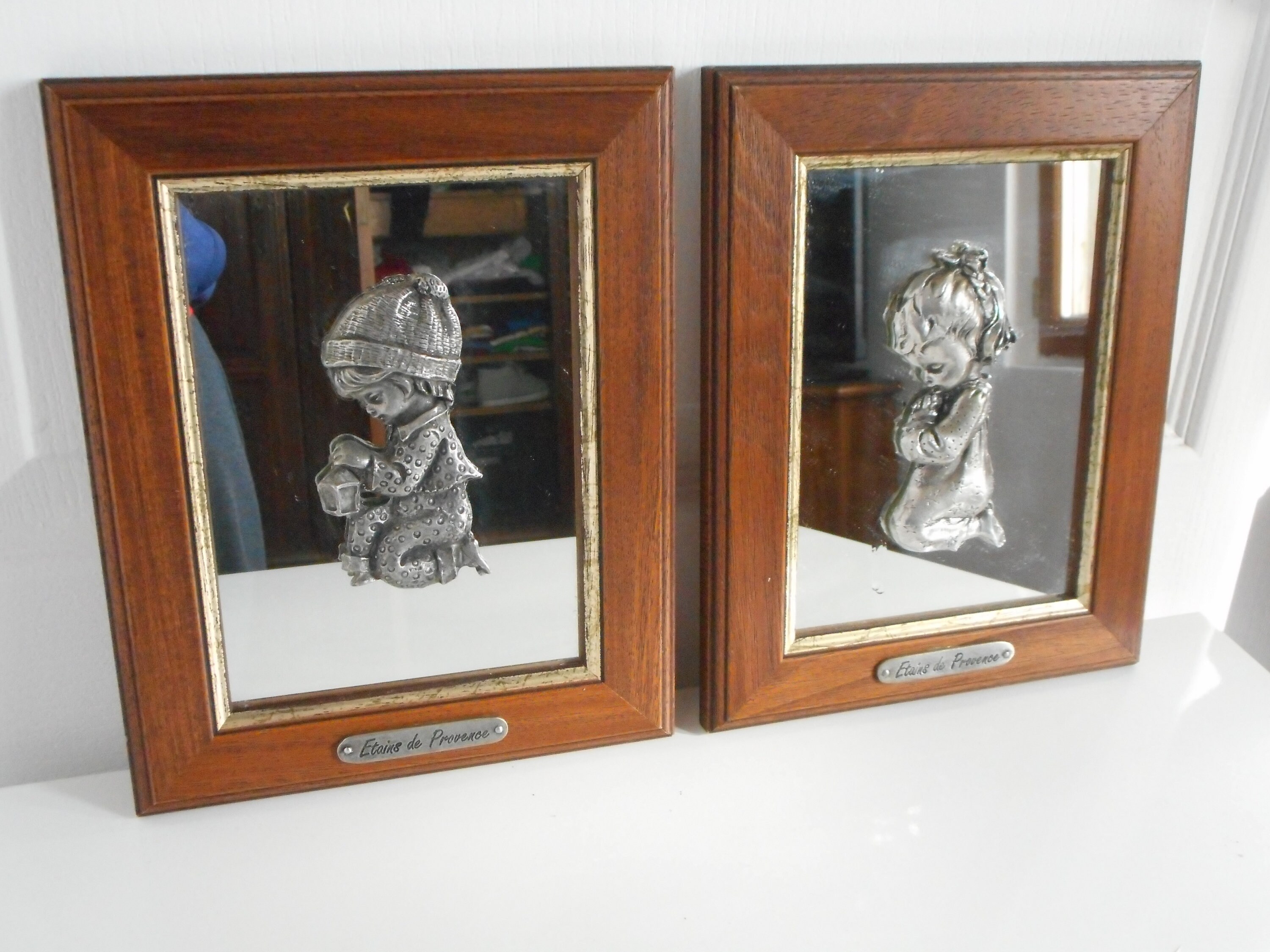 Paire de Superbes Français Vintage Etains Du Provence Photos Encadrées en Étain