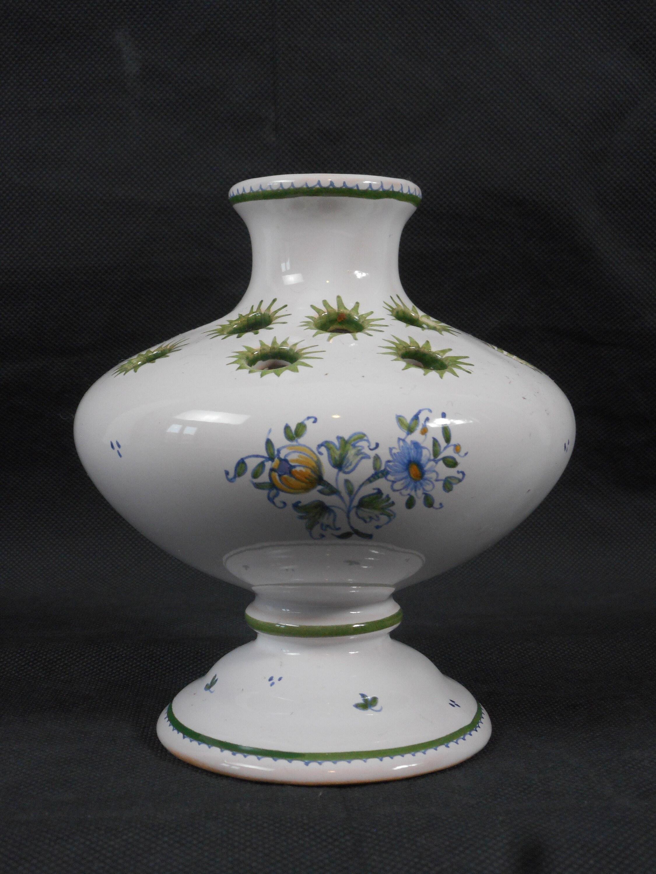 Superbe Vase en Céramique Peint à La Main Vintage Français avec Un Design Floral