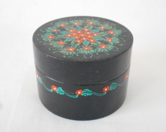 vintage French paper mache hand painted lacquered trinket box