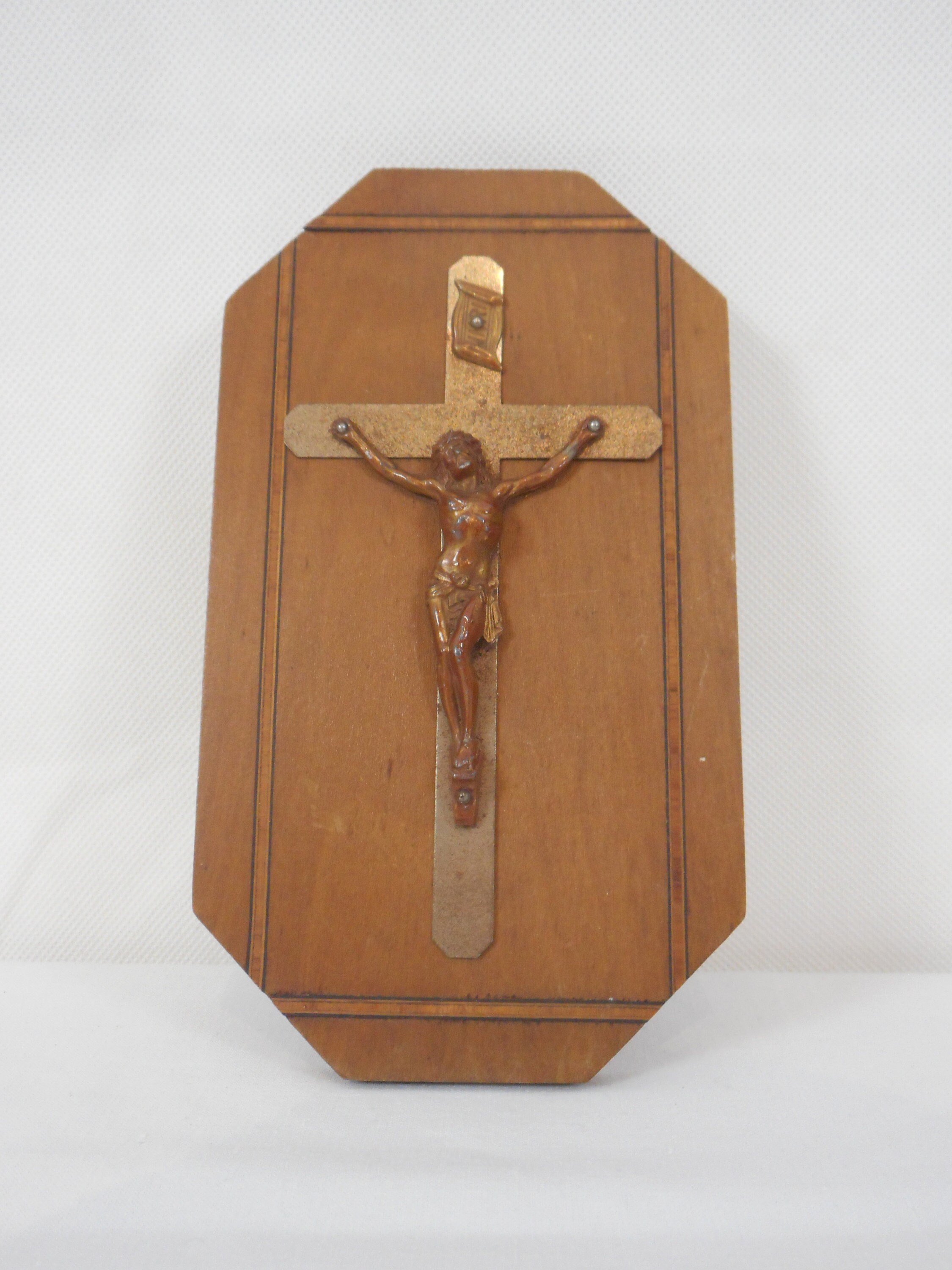 Vintage Français Petit Mur en Bois Montable Crucifix Religieux/Ornement