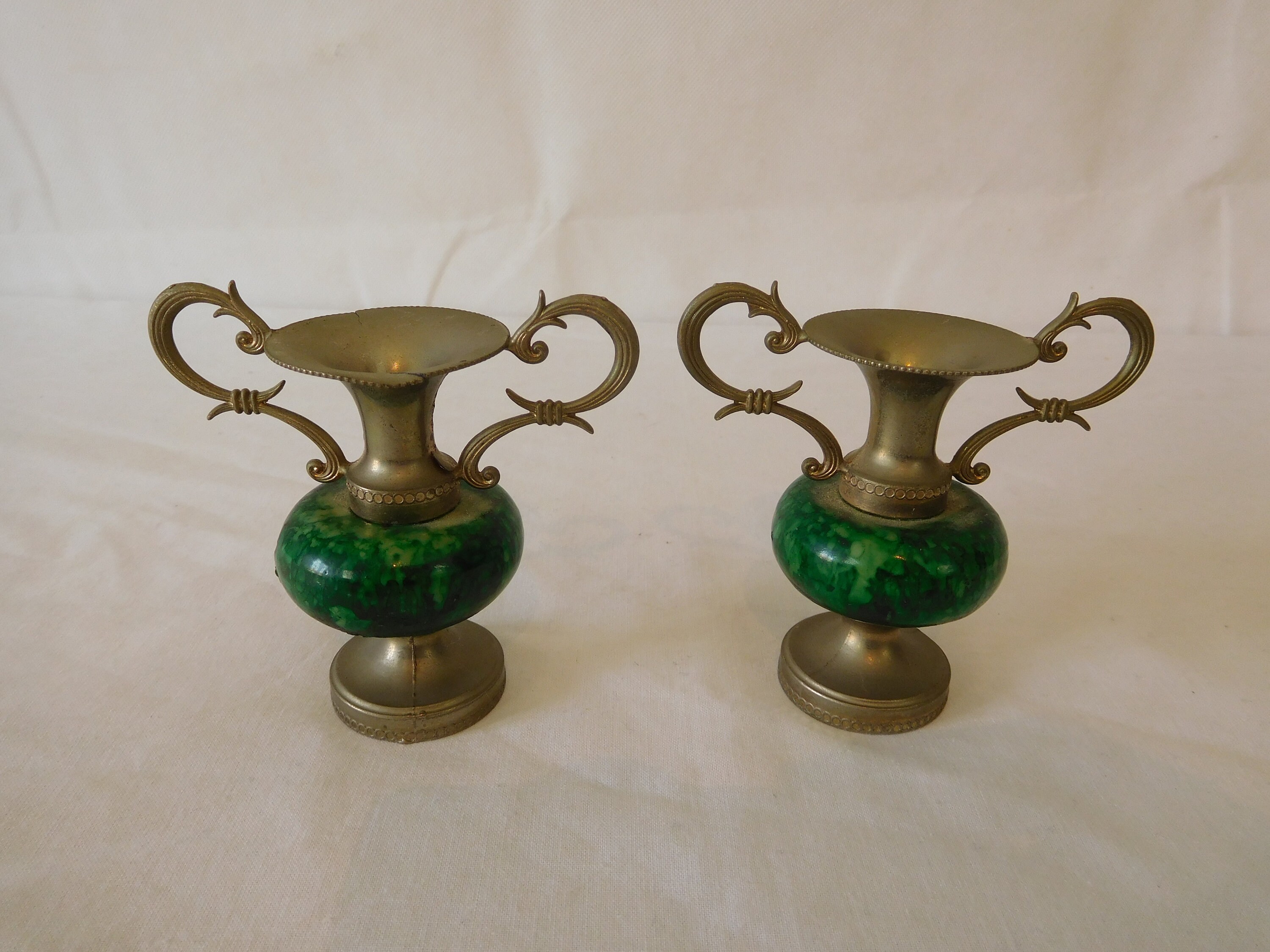 Paire de Français Petits Vases Miniatures en Métal Vintage/Vase à Fleurs Ornements