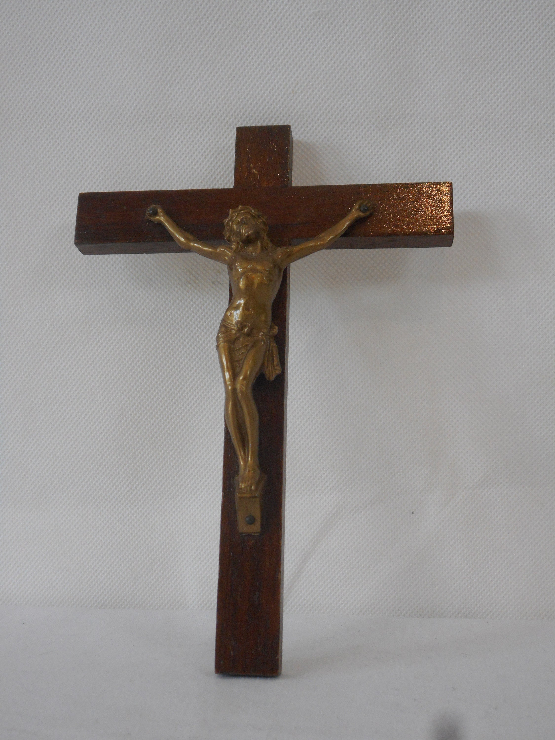 Vintage Français Petit Bois Crucifix Religieux Croix/Ornement