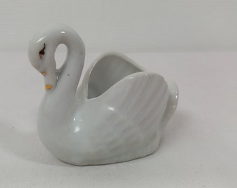 vintage French porcelain small Swan shaped trinket dish / ornament