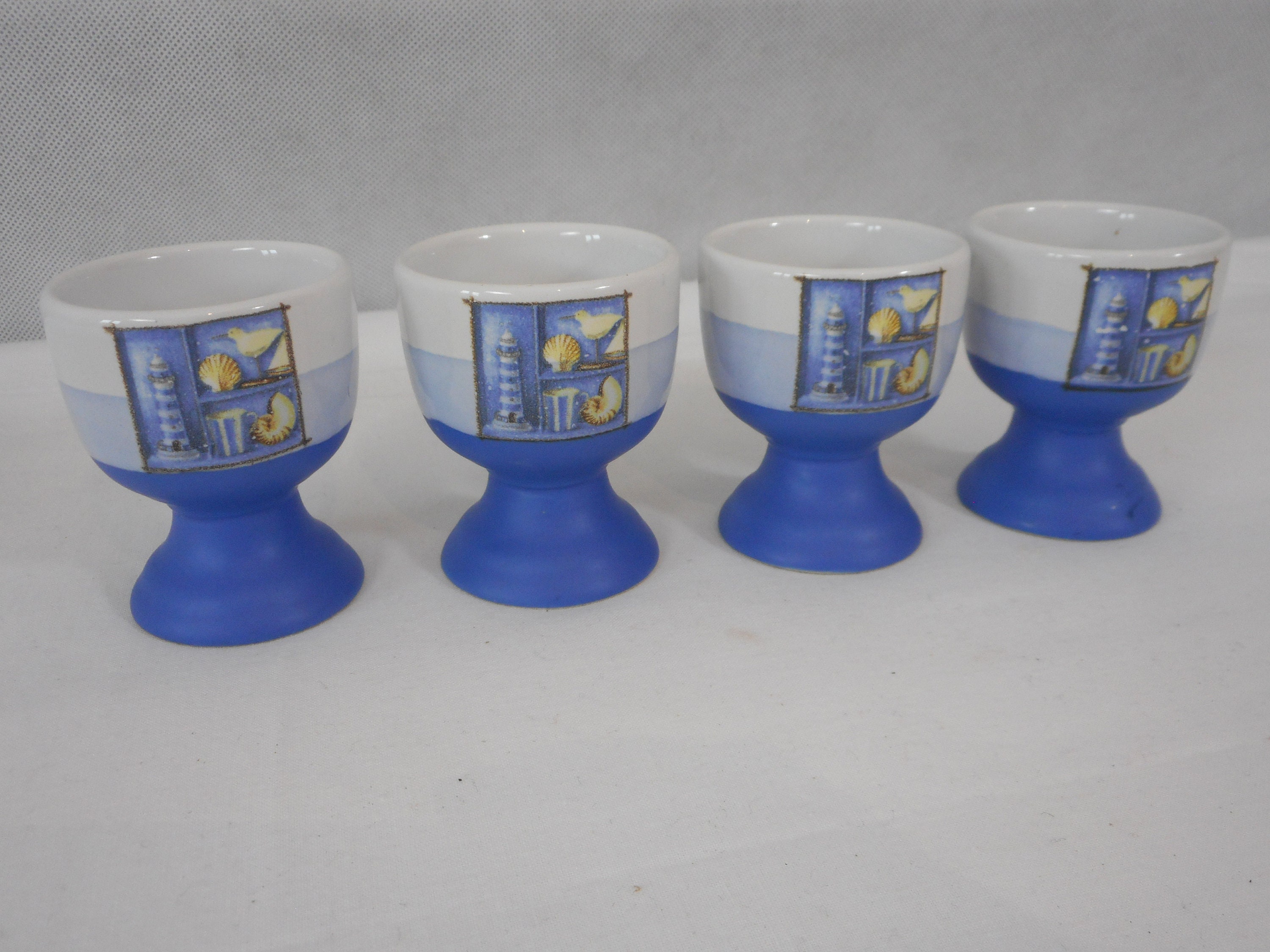 Ensemble de 4 Gobelets à Œufs en Céramique Français Vintage