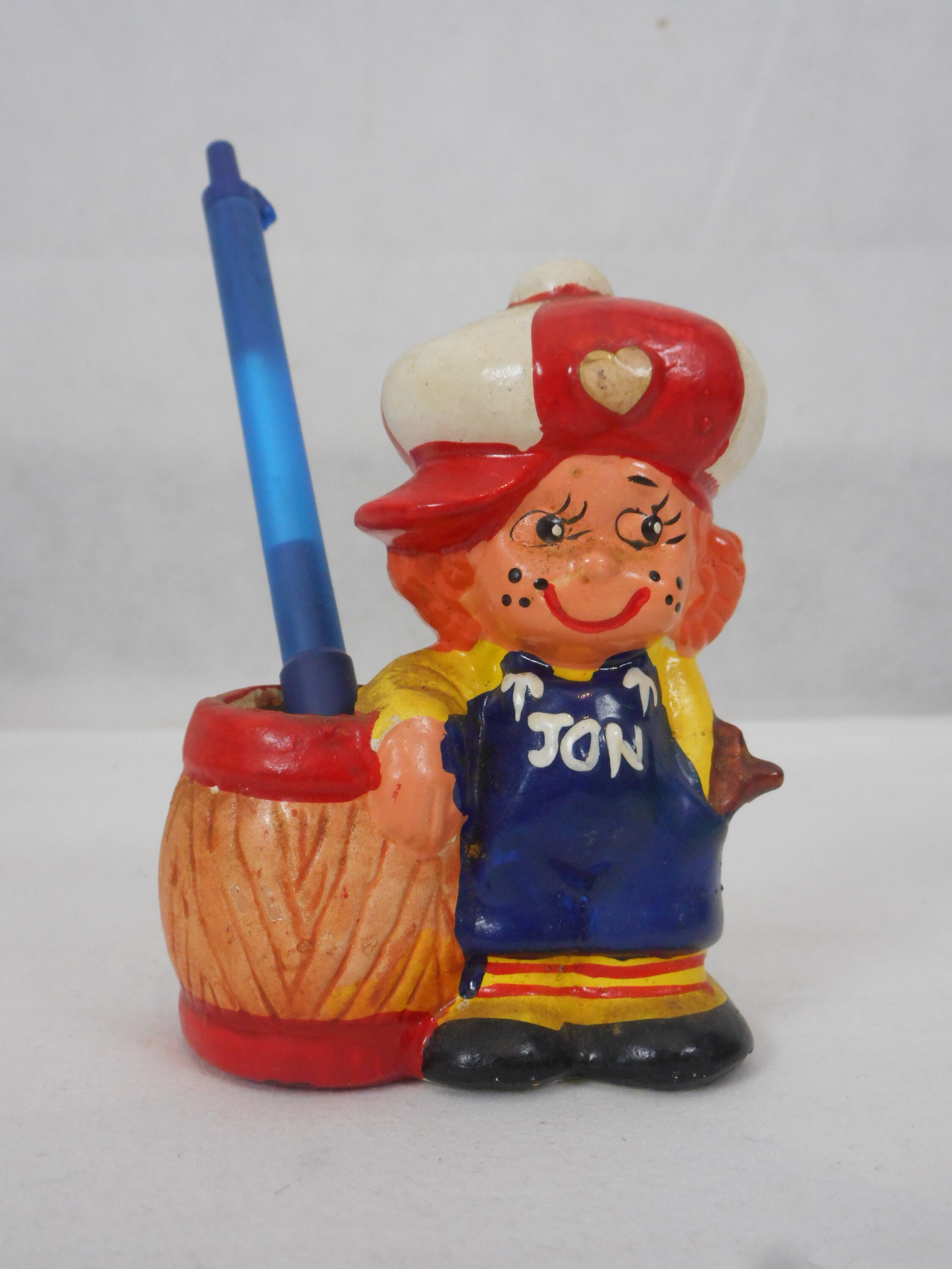 Petit Porte-stylo/Ornement en Céramique Vintage Français Peint à La Main