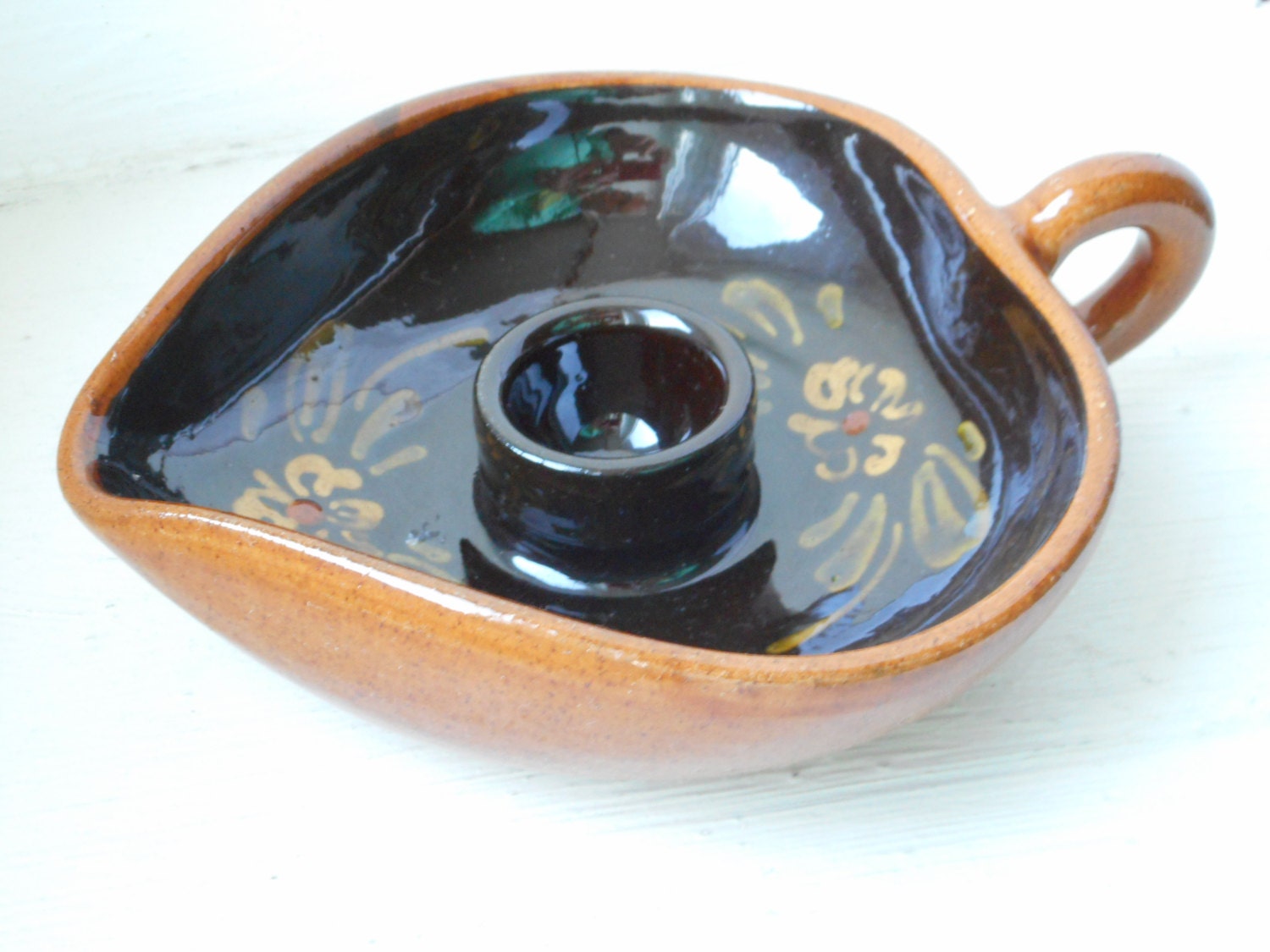 Bougeoir Émaillé Vintage Français Poterie