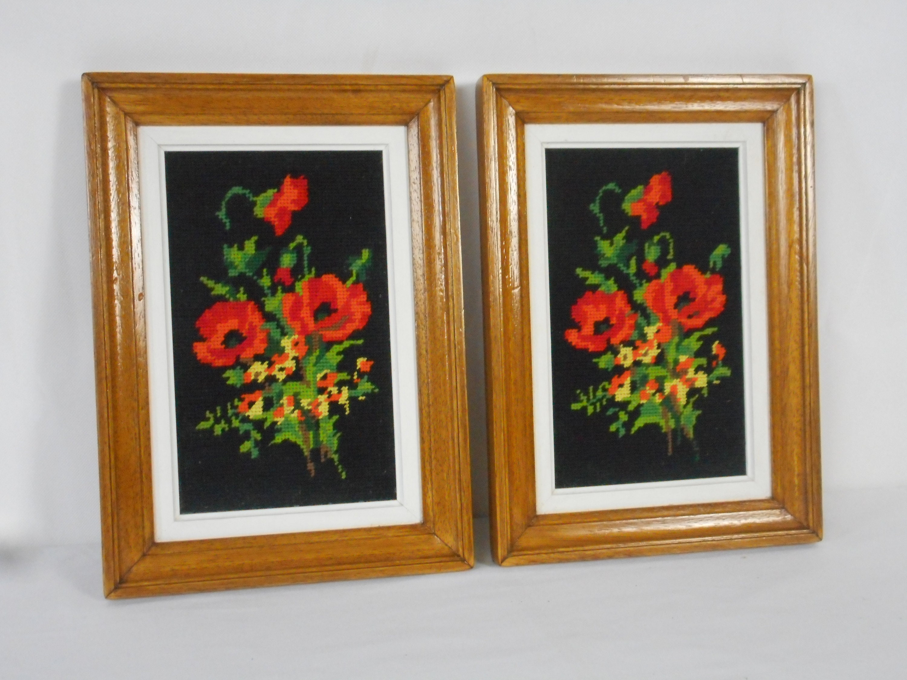 Paire de Superbes Français Vintage Tapisserie Encadrée/Photos Point Croix