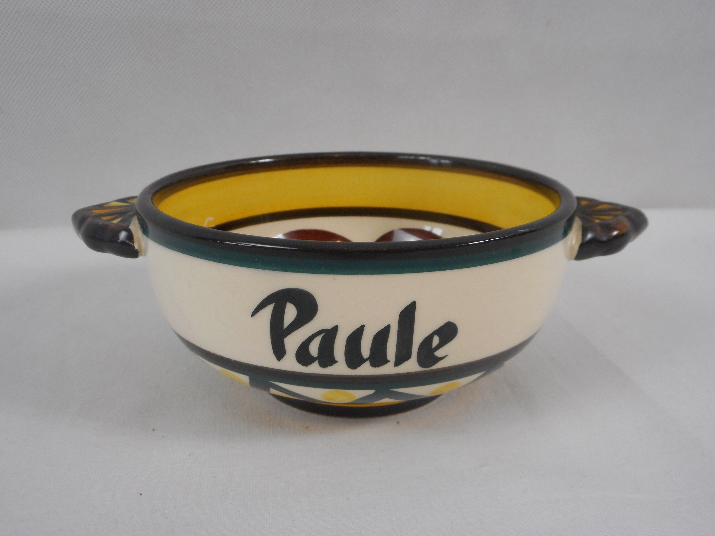 Vintage Français Bol/Tasse en Céramique Peinte à La Main avec Le Nom Paule