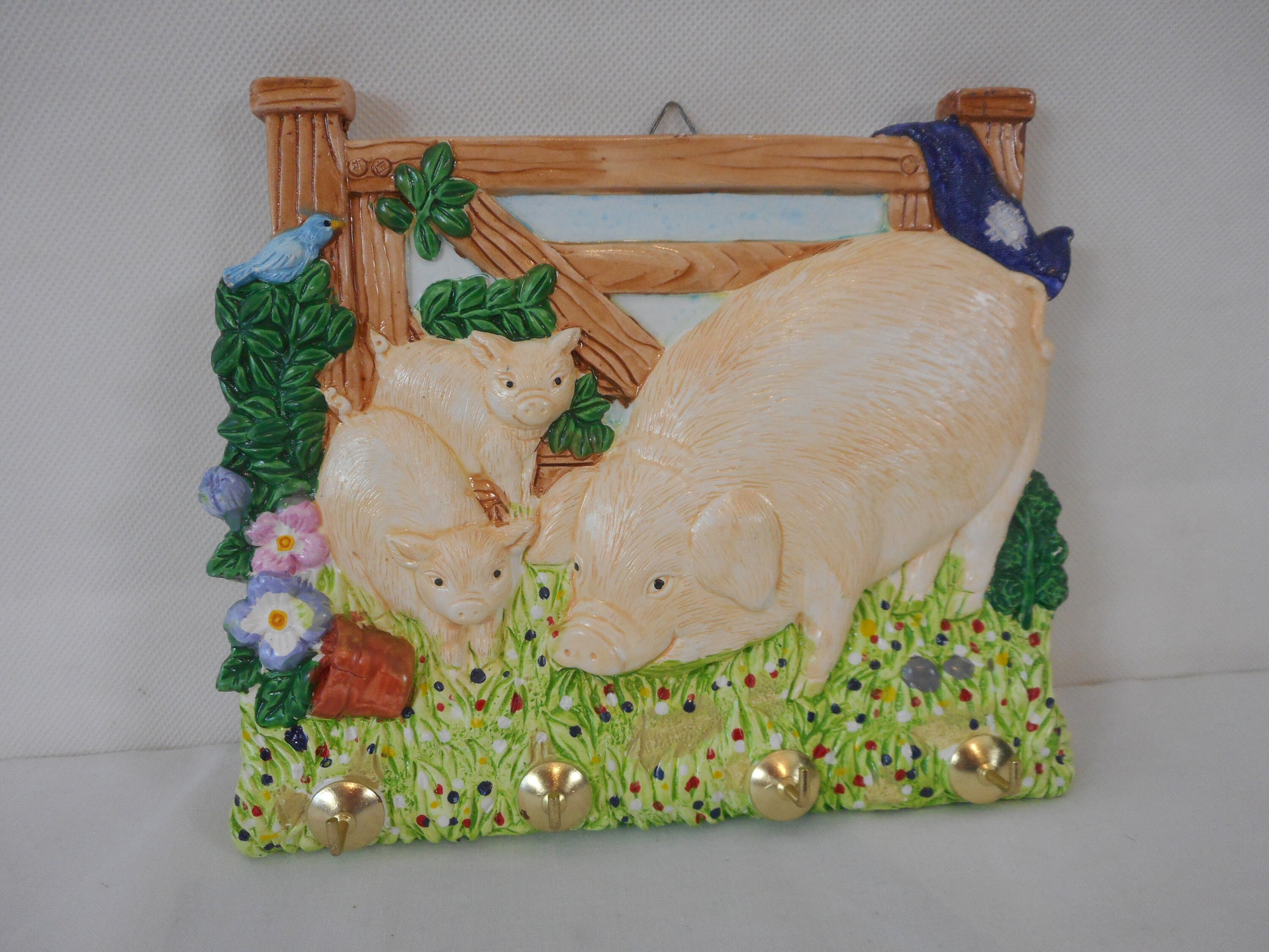 Français Tenture Murale Faite à La Main Plâtre de Paris Key Hanger Conçu Comme Pigs