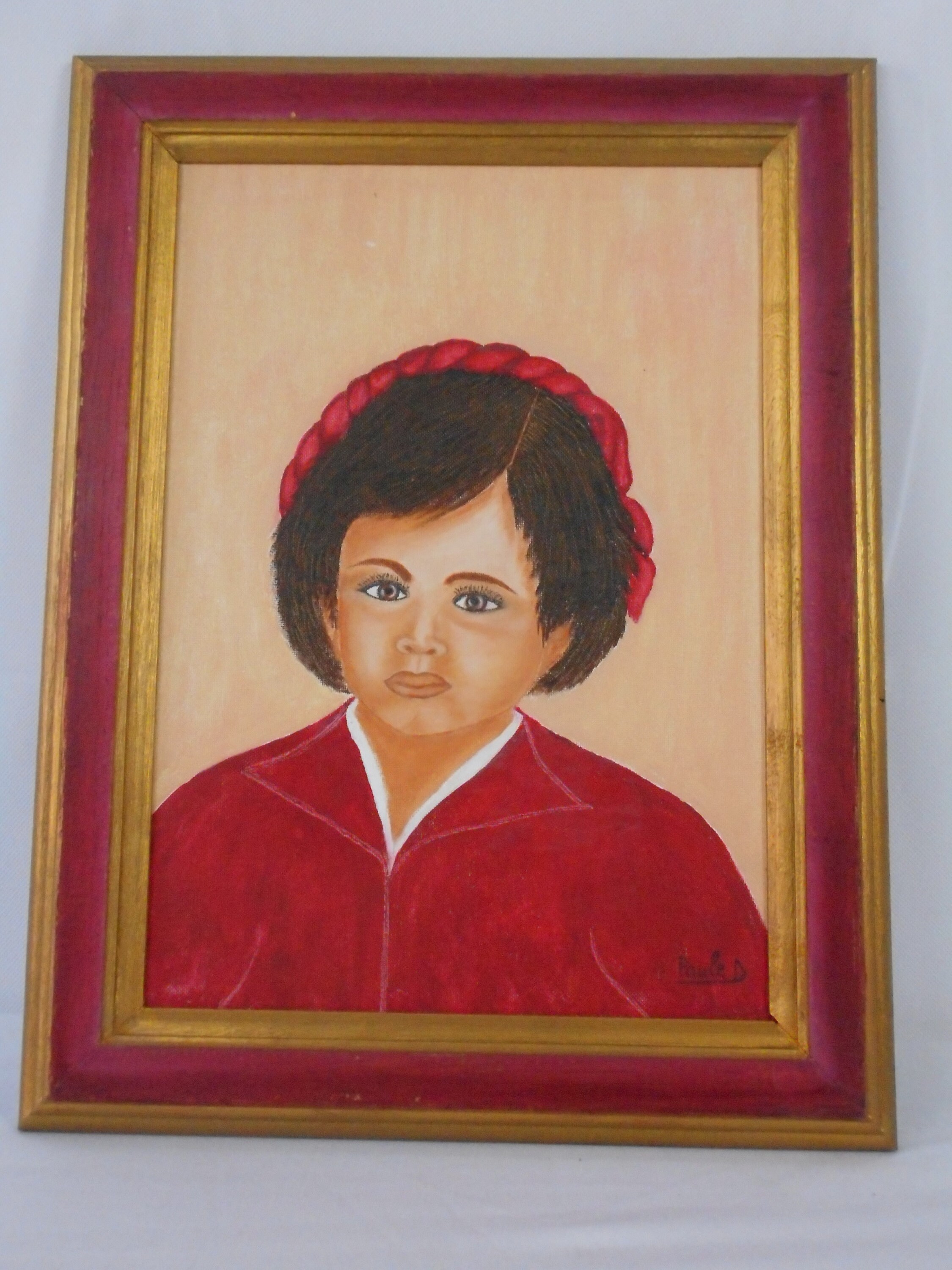 Vintage Français Peint à La Main Mur Mountable Image Encadrée/Plaque