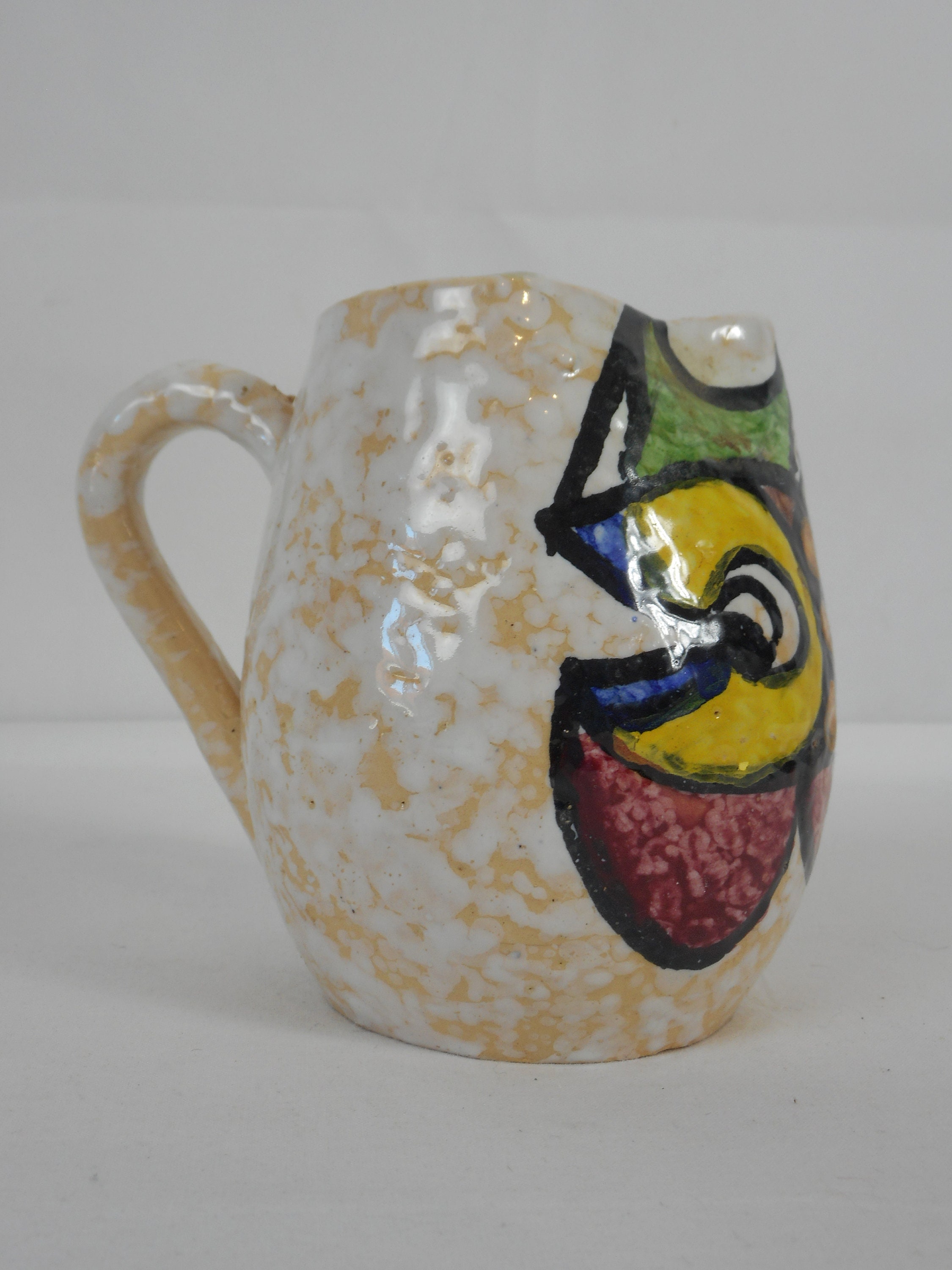 Superbe Cru Français Majolica Peinte à La Main Eau en Céramique/Cruche Vin