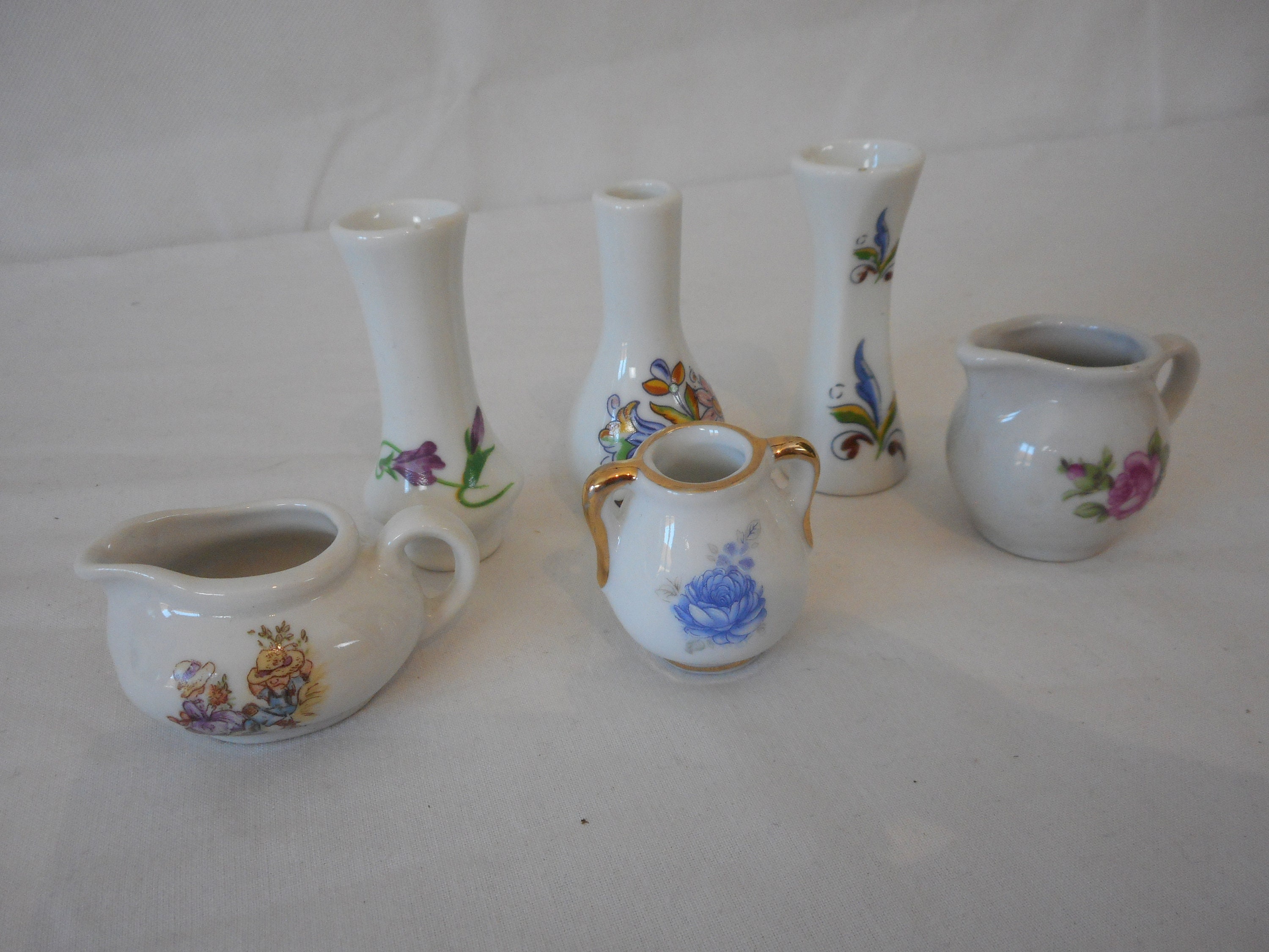 Ensemble de 6 Français Vintage Petits Vases Décoratifs Miniatures/Ornements Maison Poupée