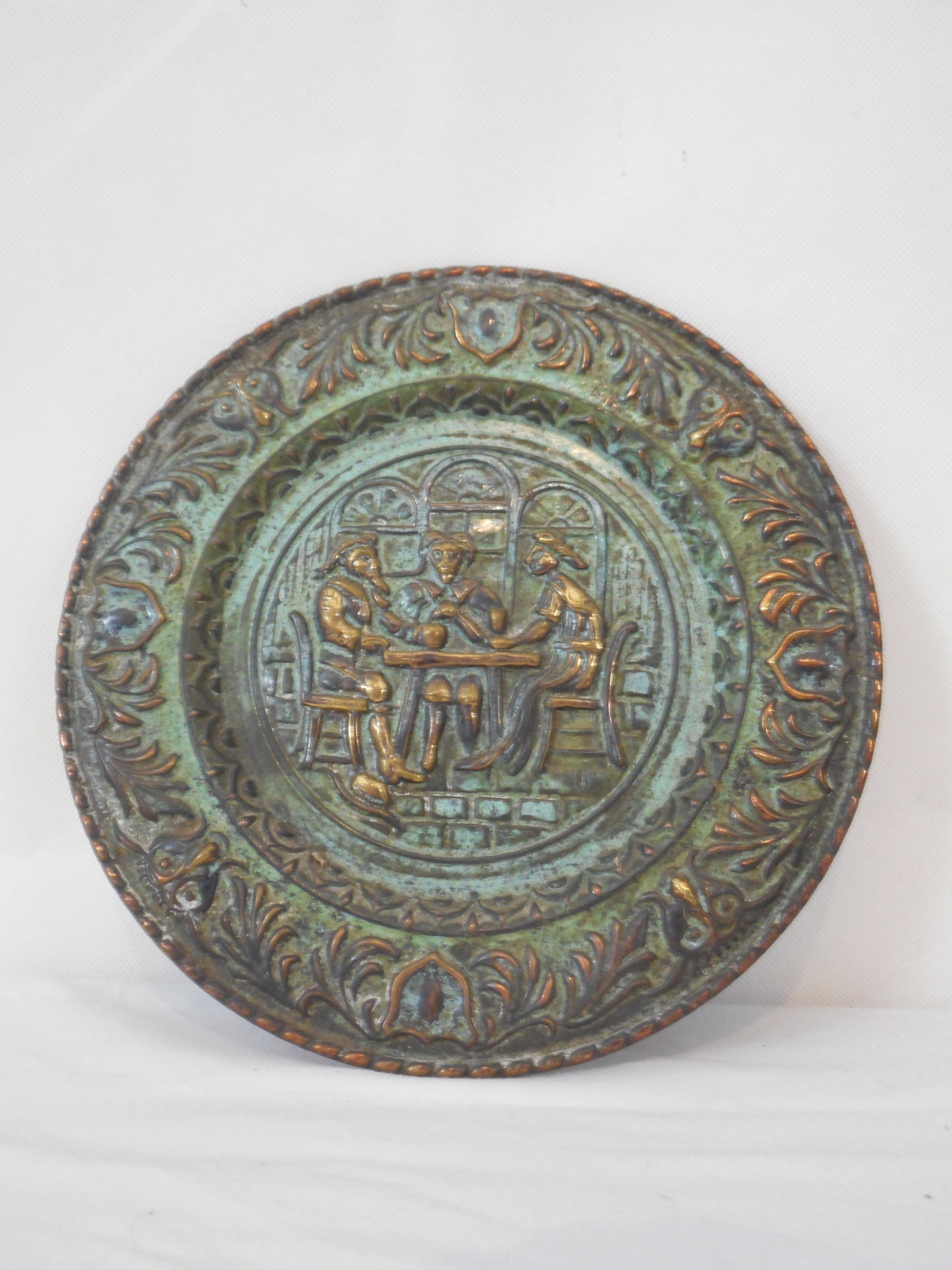 Vintage Français Décor Mural en Cuivre de Forme Ronde