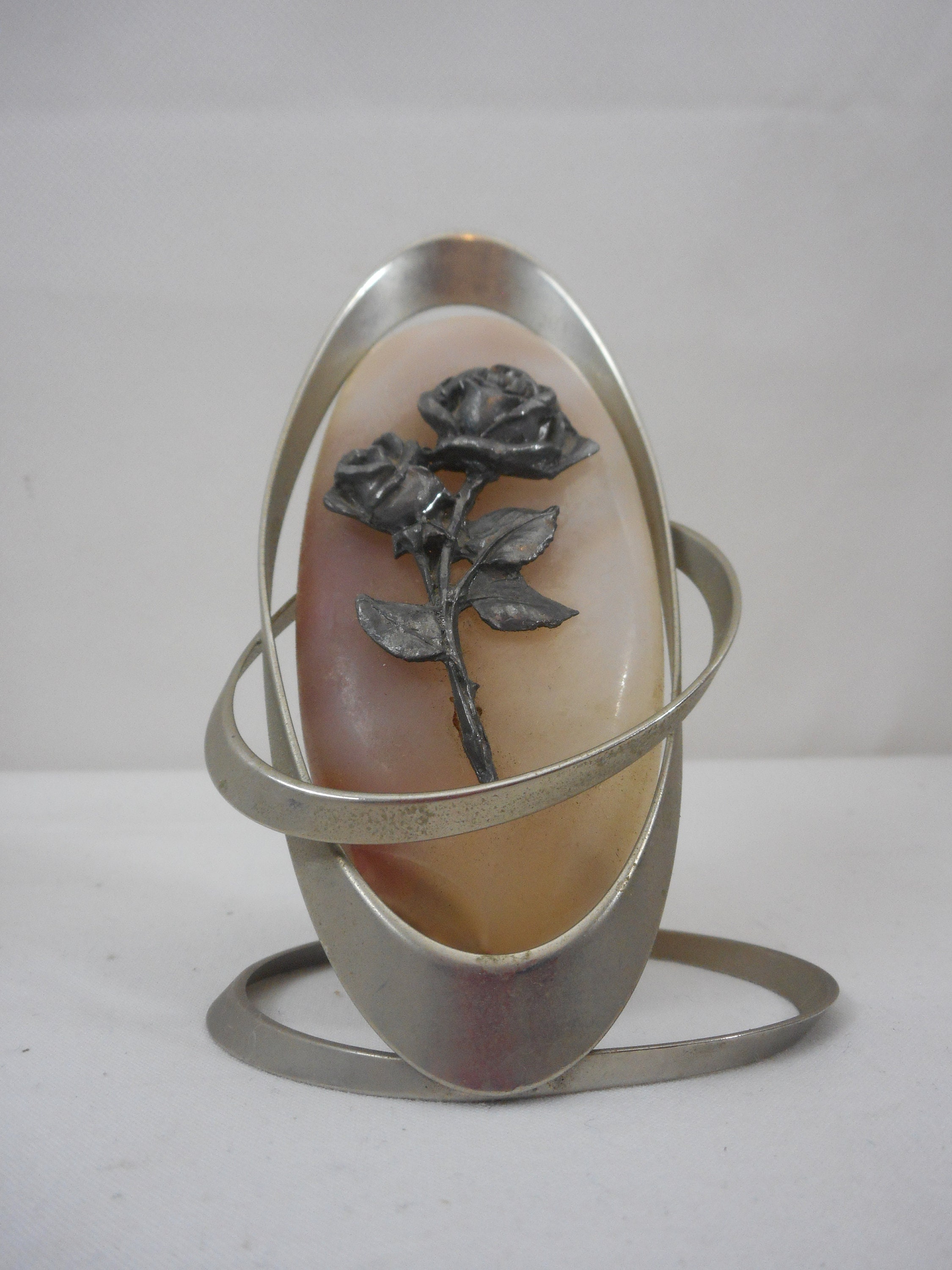 Vintage Français Petit Ornement Autoportant en Marbre et Étain