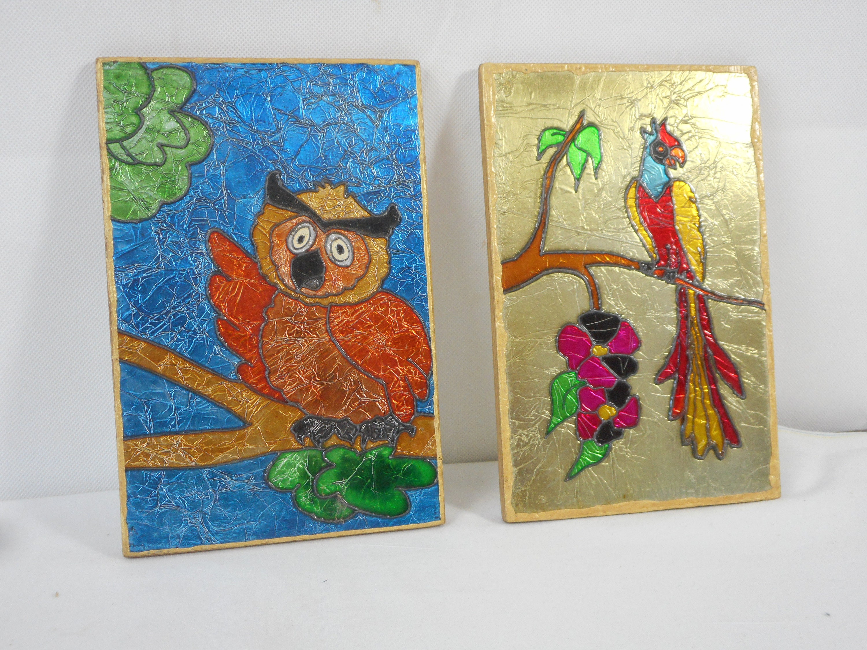 Paire de Superbes Photos Murales/Plaques en Émail Vintage Français Peintes à La Main