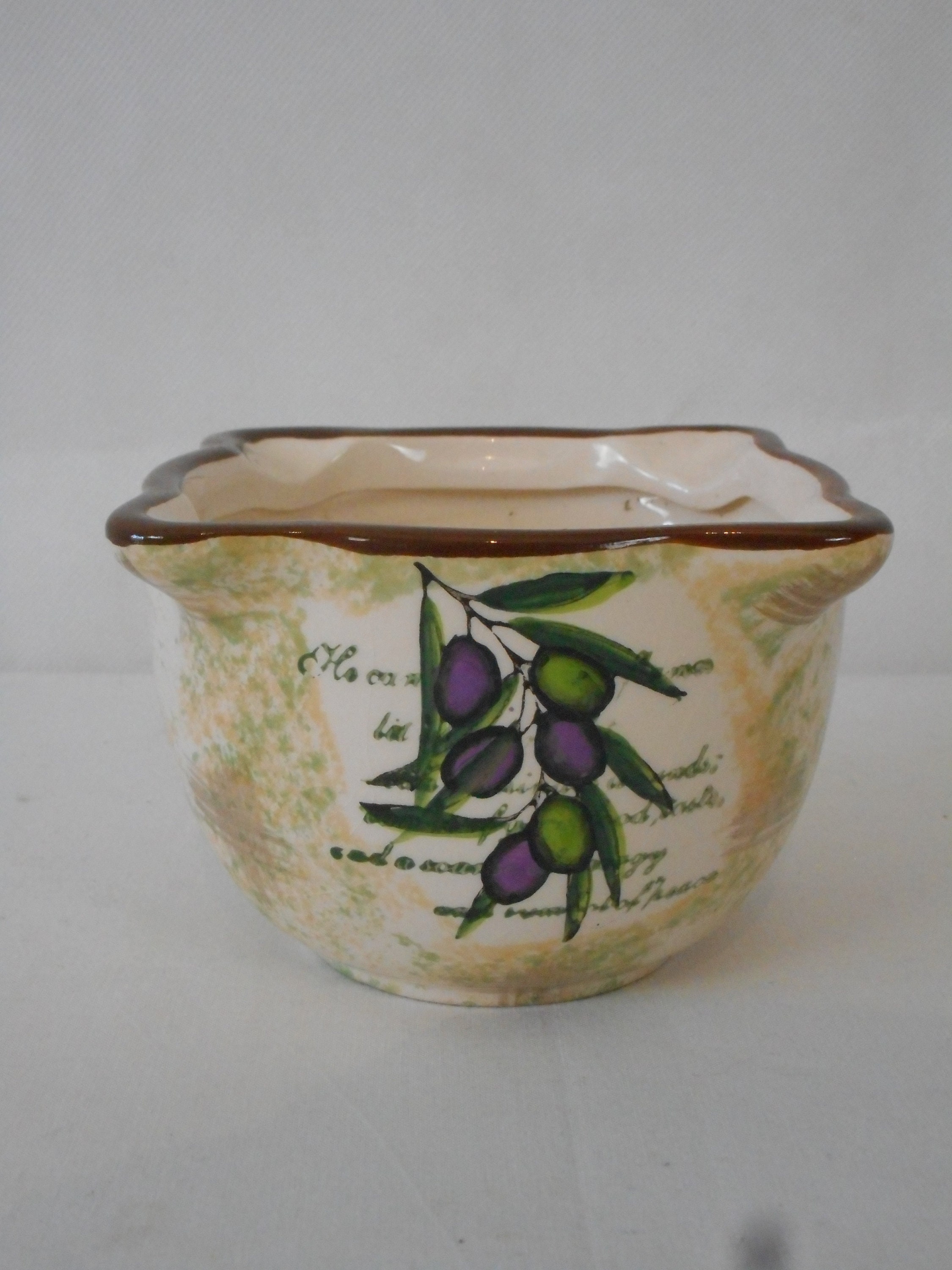 Vintage Français Vase Vitré Peint à La Main/Bol Ornement