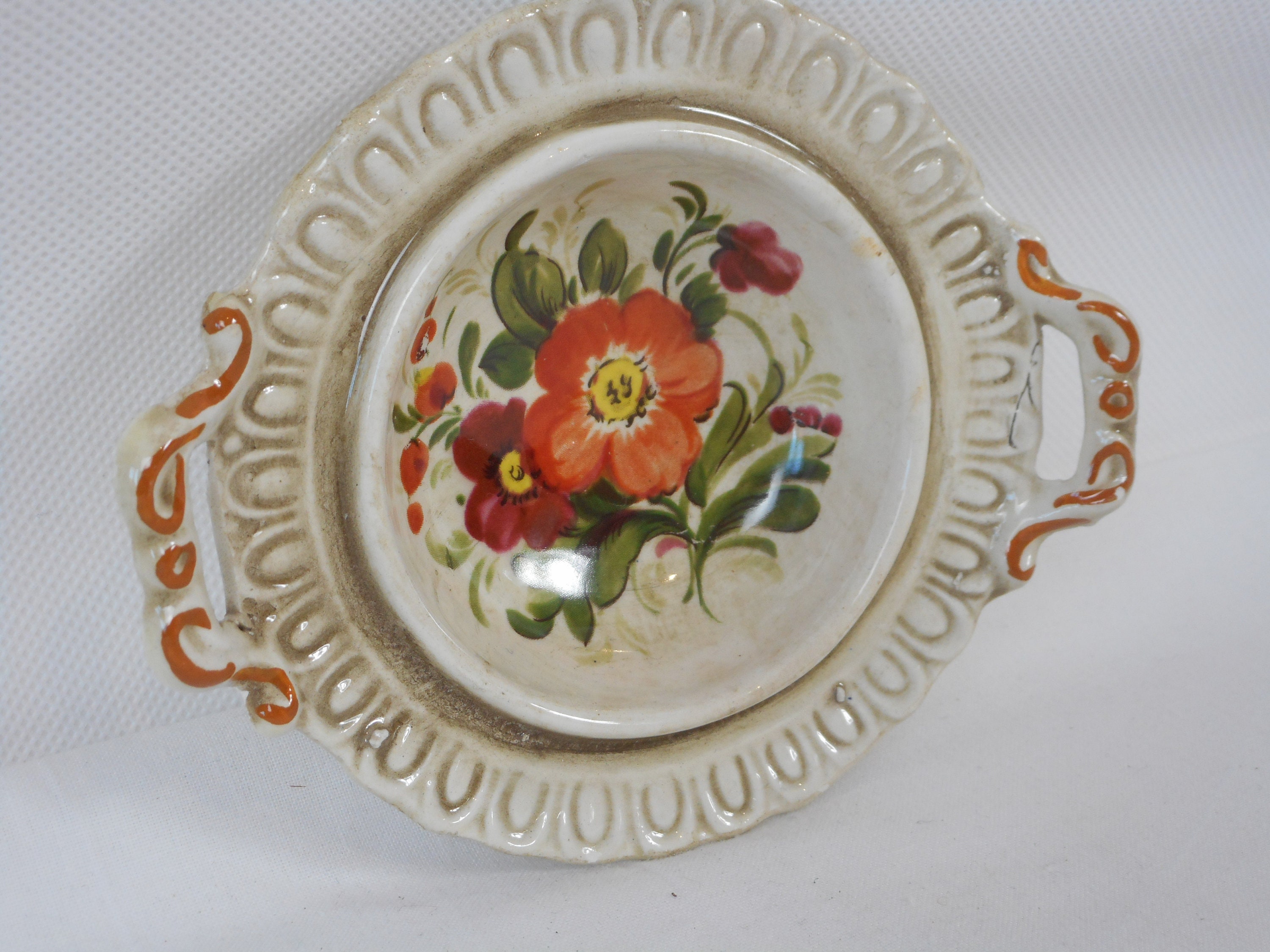 Superbe Plat de Bibelots en Forme Porcelaine Vintage Français Porcelaine