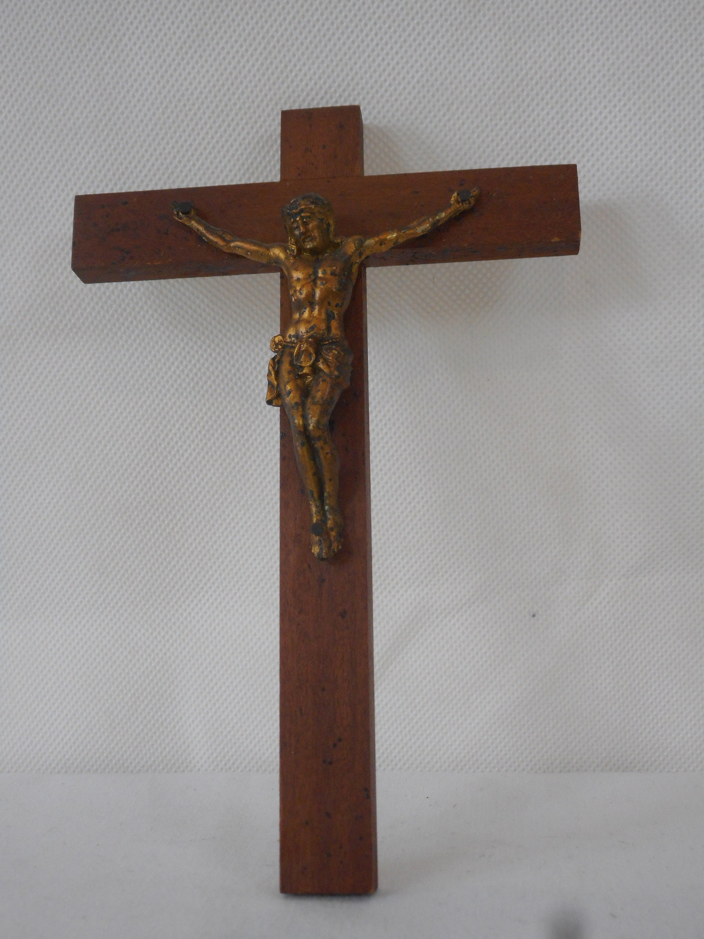 Vintage Français Petit Bois Crucifix Religieux Croix/Ornement