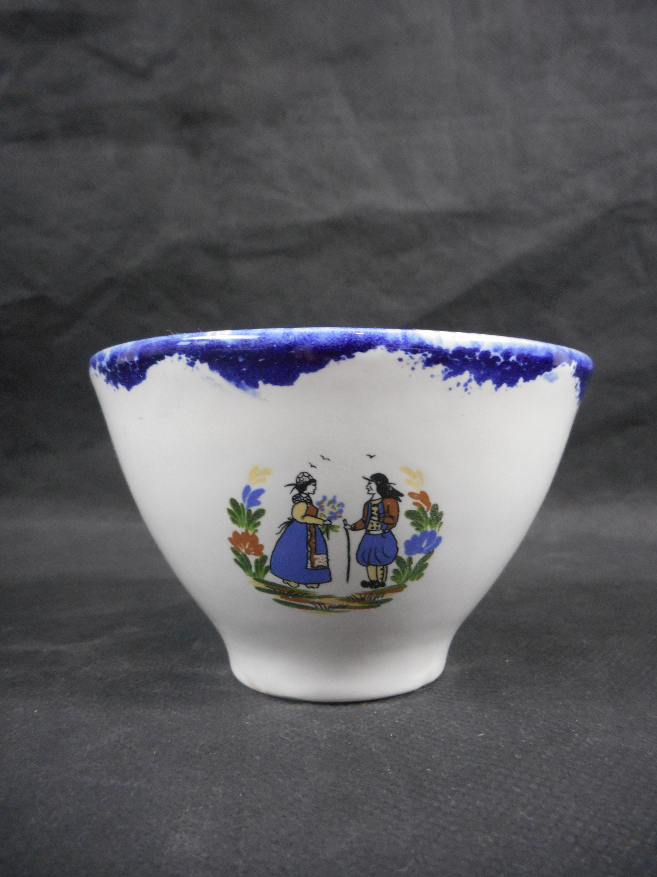 Vintage Français Peint à La Main Petit Bol/Tasse en Céramique