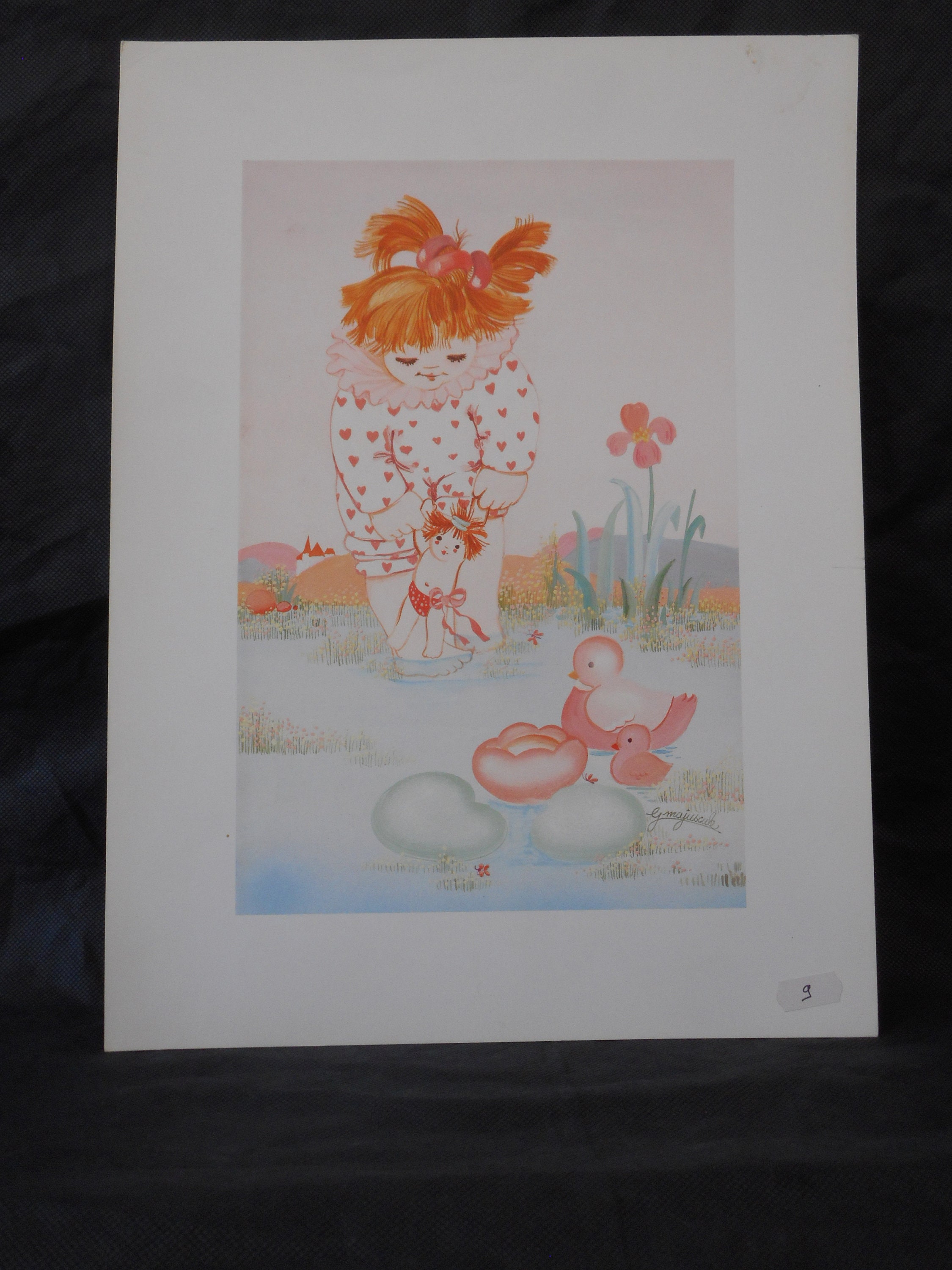 Vintage Français Signé Childrens Picture/Print Wall Picture Art Home Décor