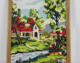 stunning vintage French Framed tapestry / cross stitch picture