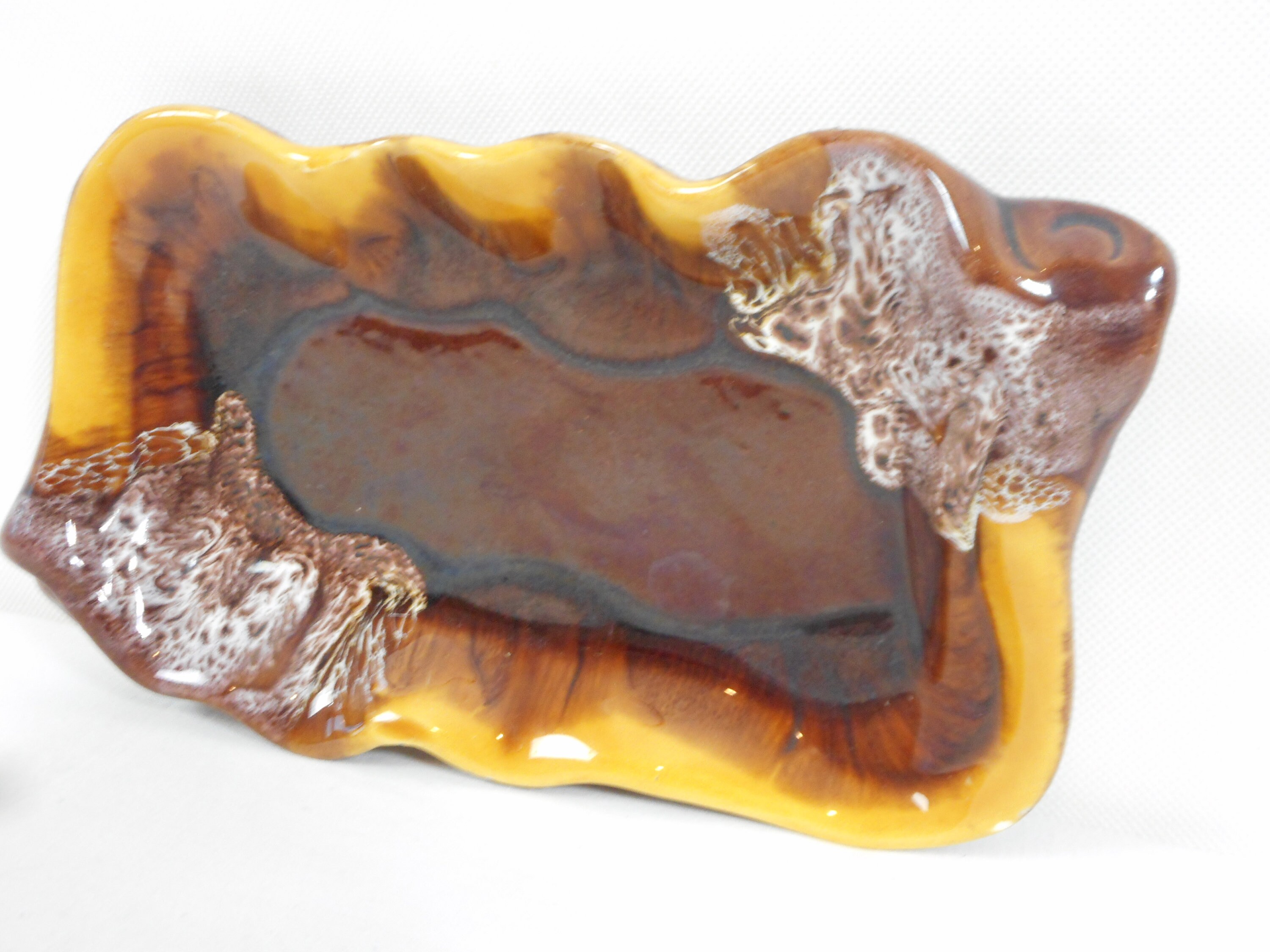 Superbe Français Vintage Vallauris Cendrier en Majolique Peint à La Main/Plat de Bibelot Langer