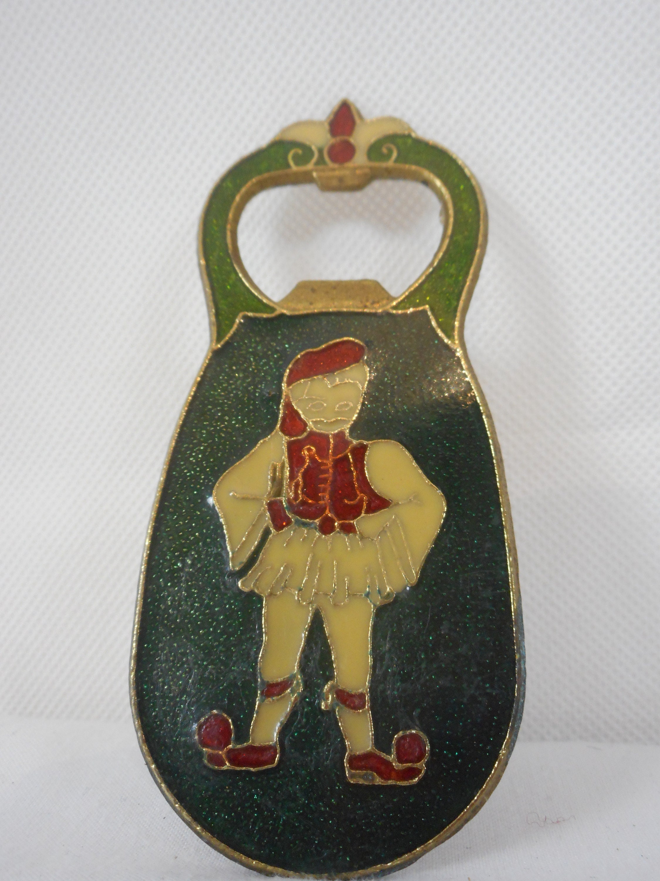 Superbe Ouvre-Bouteille/Bar en Laiton Massif Grec Vintage et Émail