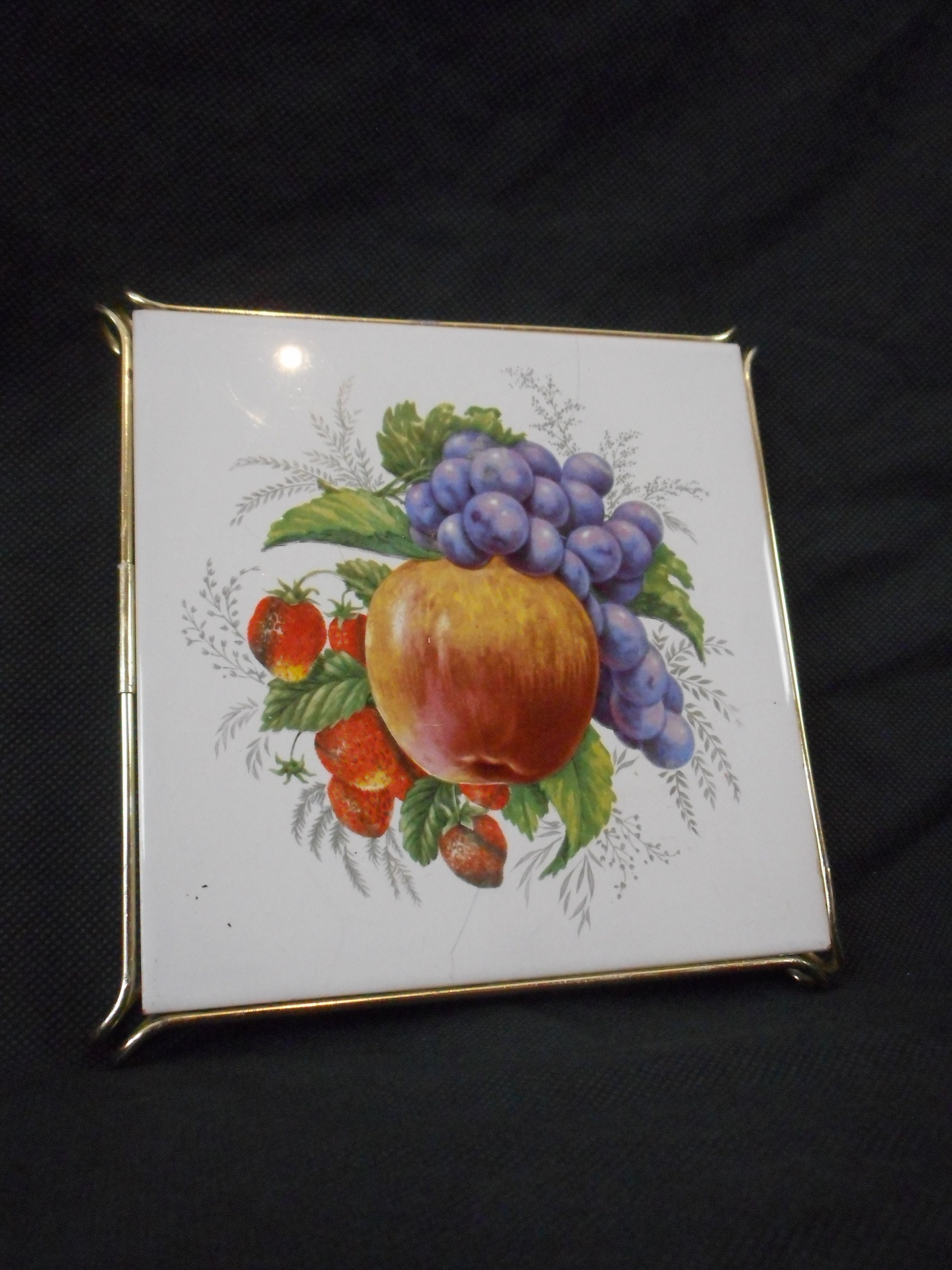 Vintage Allemand Décoratif en Forme Carrée Céramique Trivet Stand/Pan Stand