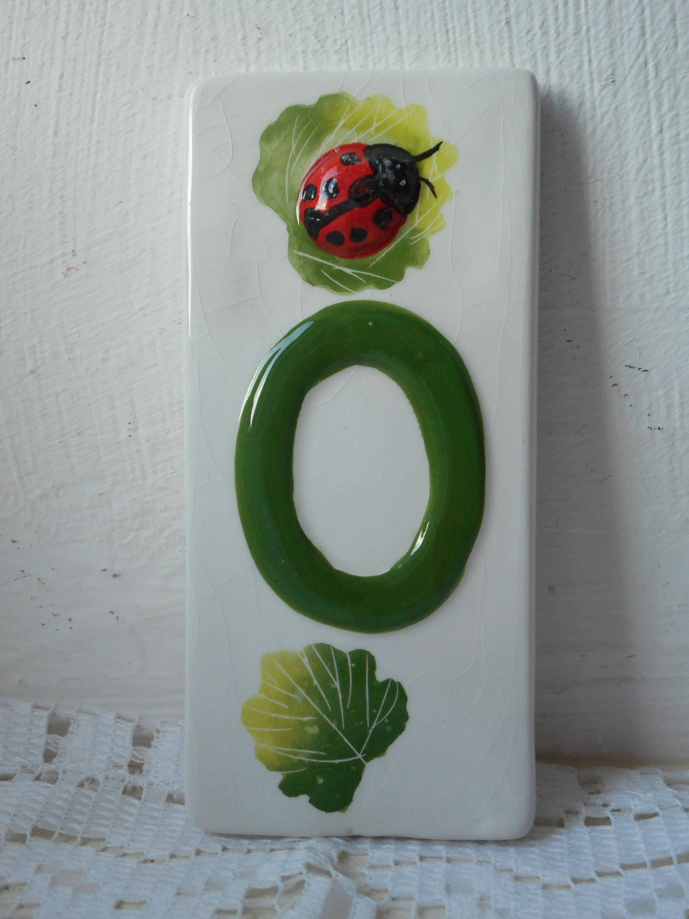 Numéro de Porte en Porcelaine Vintage Français Peinte à La Main/Numéro Plaque 0