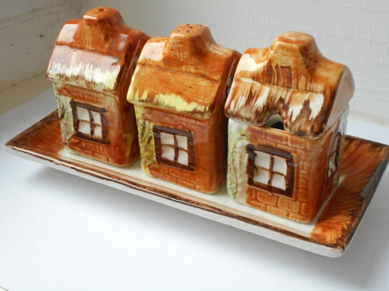 Poterie Vintage Prince Kensington 3 Pièces Condiment Set Sel/Poivre Moutarde