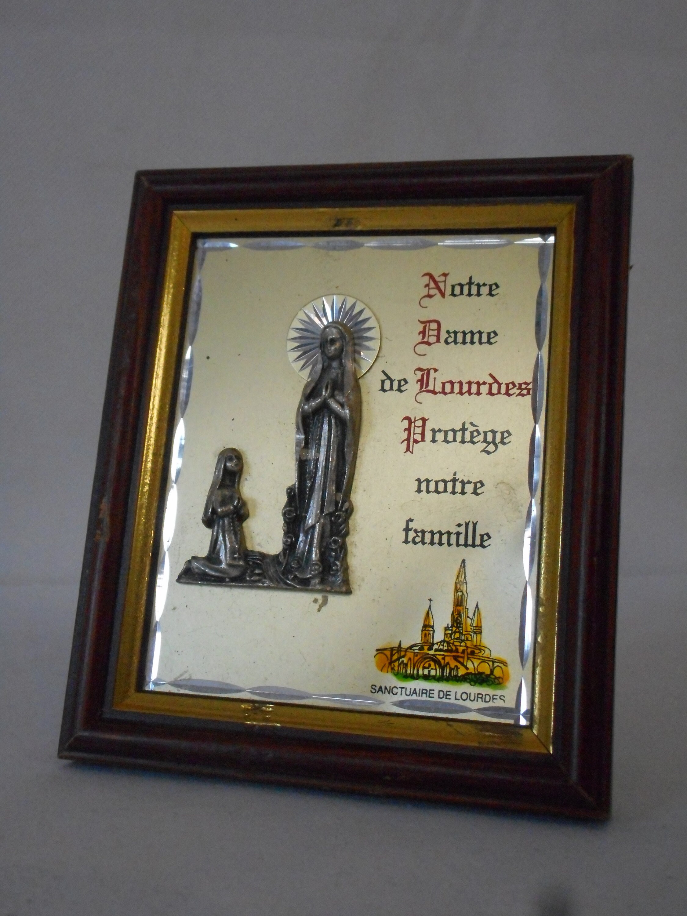 Vintage Français Lourdes Religieux Encadré Image Libre