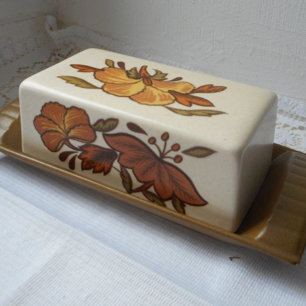 vintage French hand painted ceramic lidded butter dish