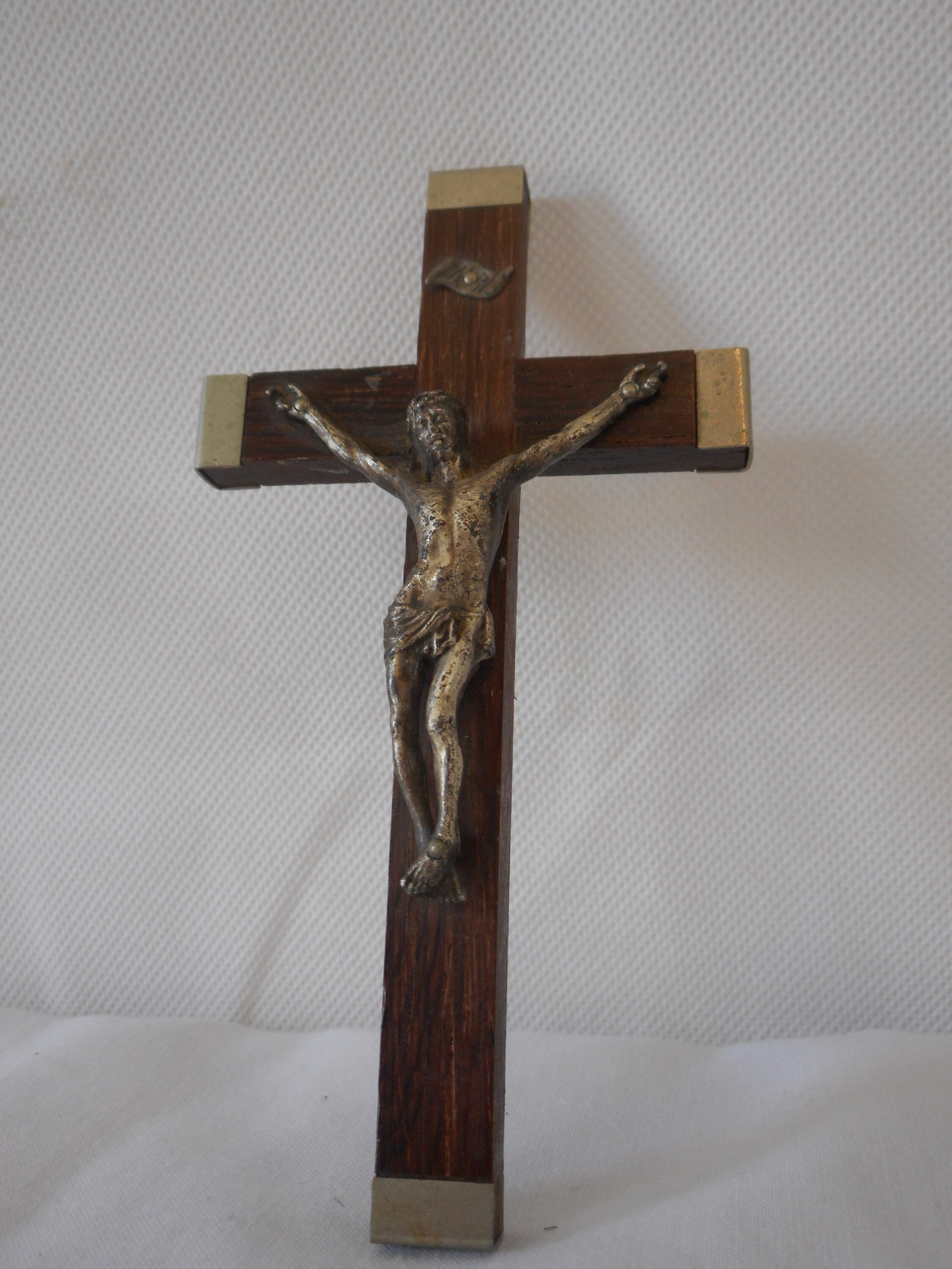 Vintage Français Petit Bois Lourdes Crucifix Religieux Croix/Ornement