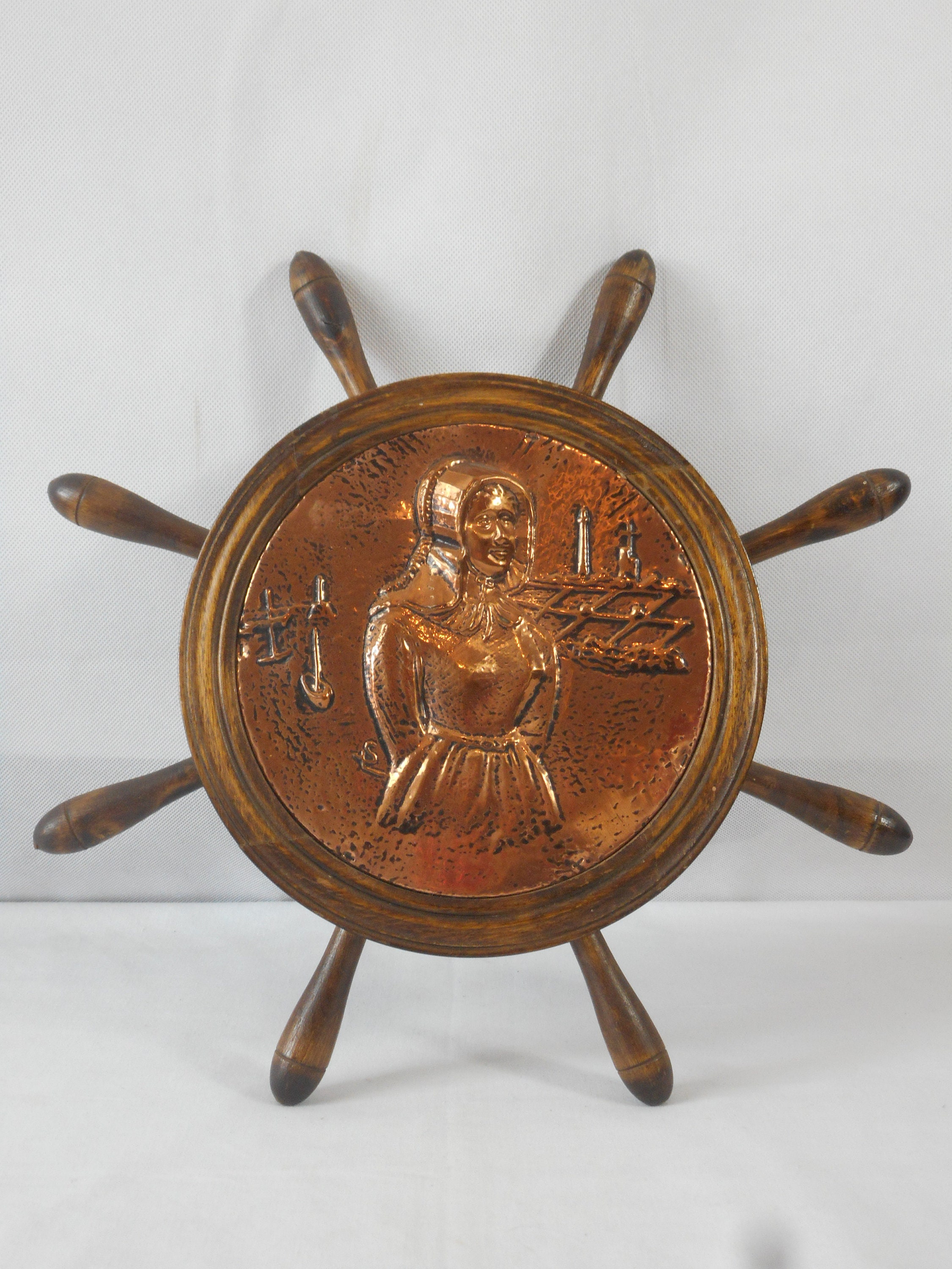 Vintage Français Mural Encadré Cadre en Cuivre Image/Plaque