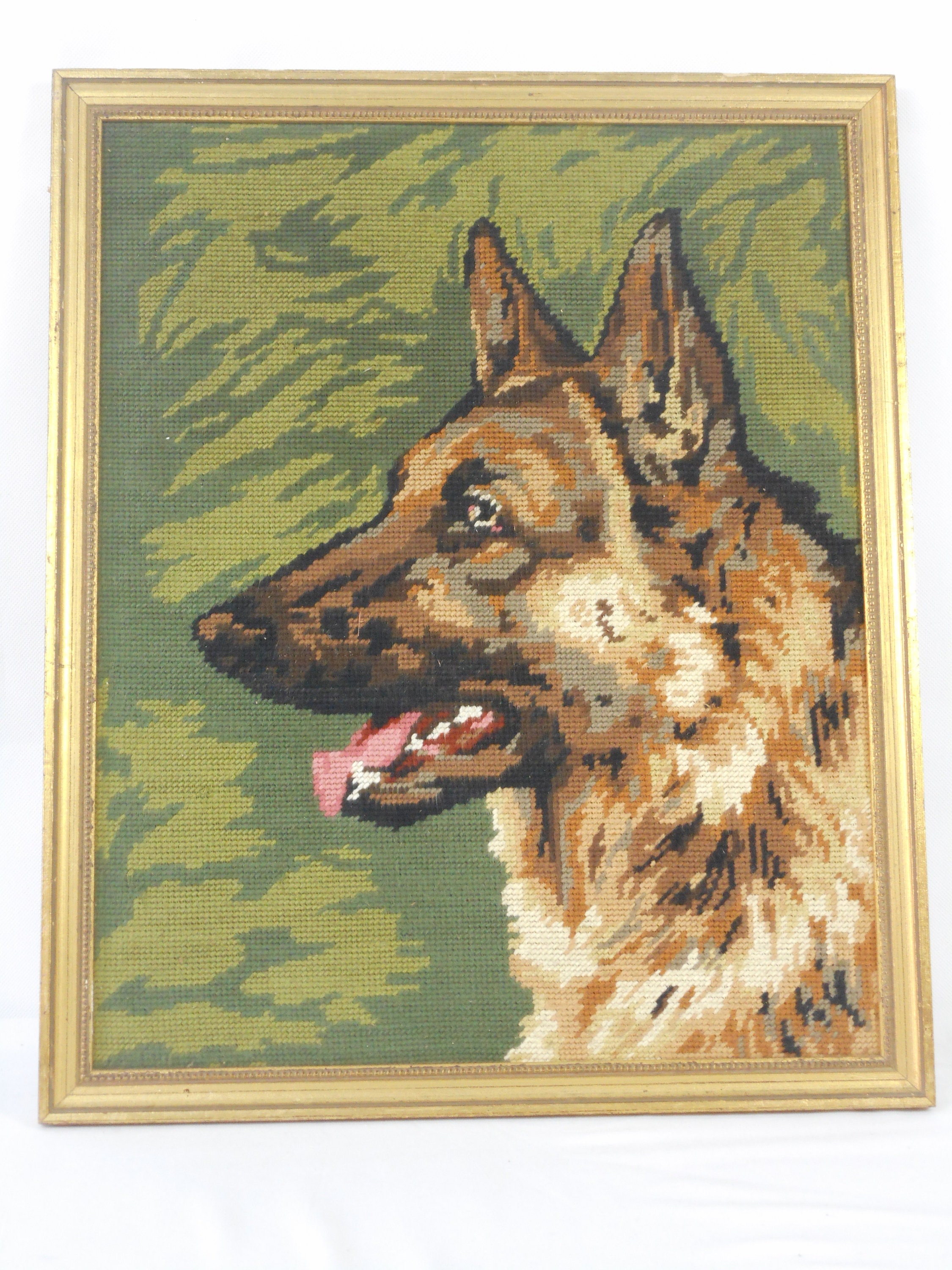 Superbe Français Vintage Tapisserie Encadrée/Image Au Point de Croix