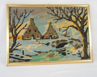 stunning vintage French Framed tapestry / cross stitch picture