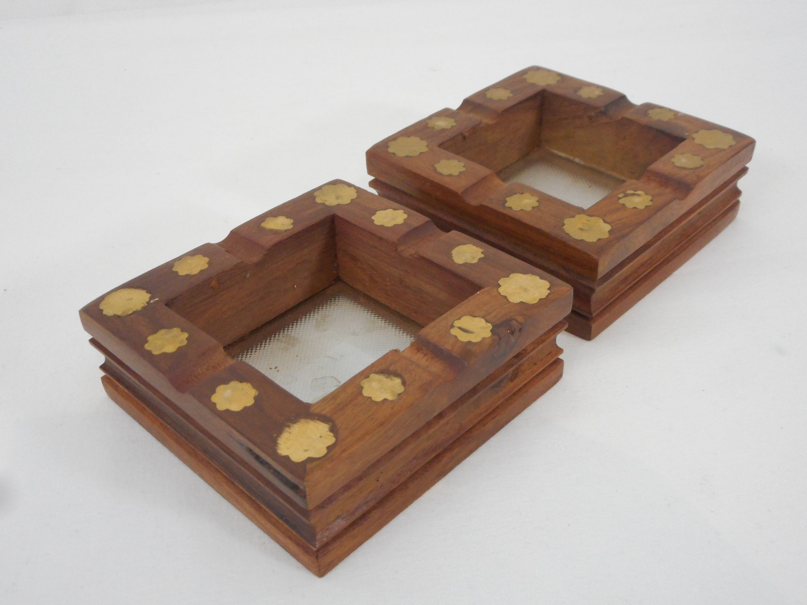 Pair of Vintage Hand Made Wood and Brass Square Shaped Table - Etsy