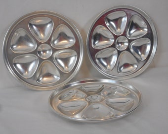 conjunto de 3 platos de ostras estampados de aluminio francés vintage / vajilla / platos para servir