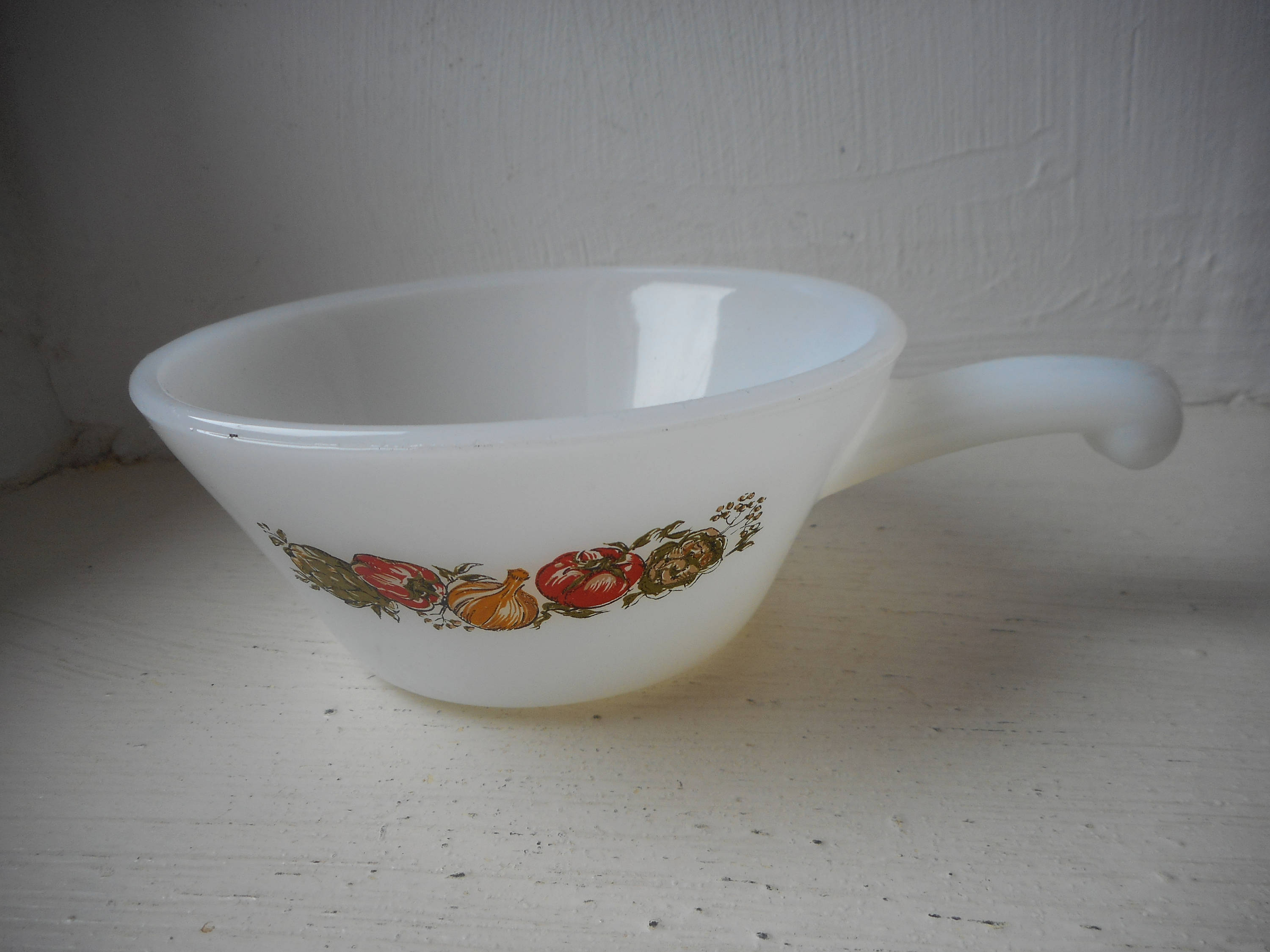 Superbe Bol à Soupe en Verre Blanc Vintage American Anchor Hocking avec Poignée