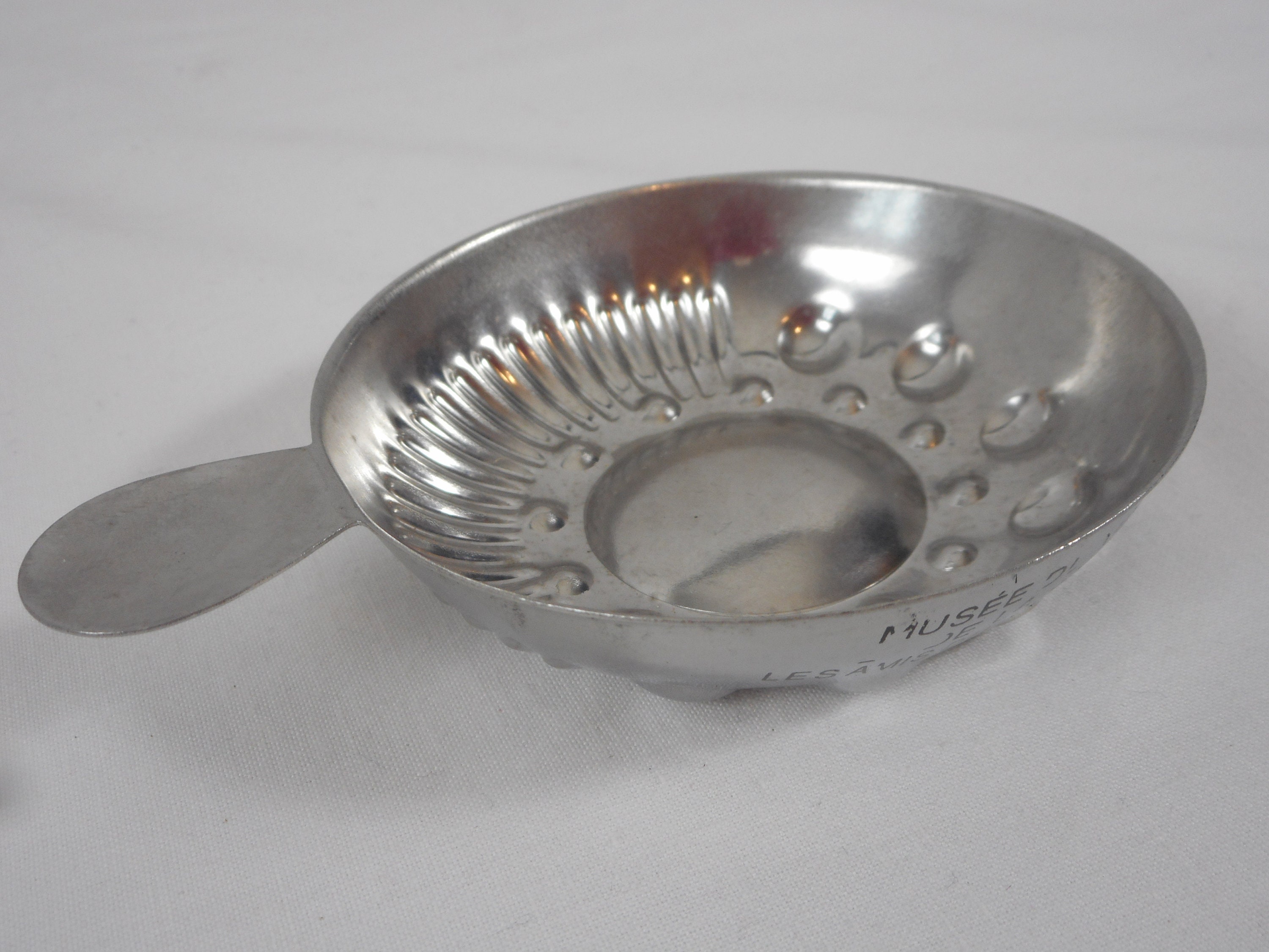 Superbe Vintage Français Petit Métal Plaqué Argent/Chrome Tastevin Tasse à Vin