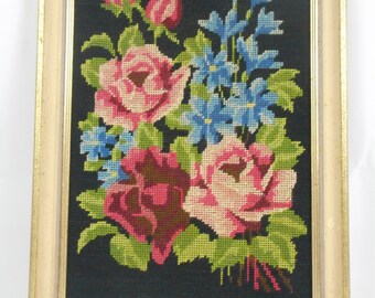 stunning vintage French Framed tapestry / cross stitch picture