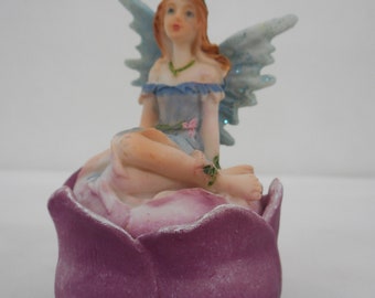 beautiful decorative resin lidded trinket box designed as a fairy