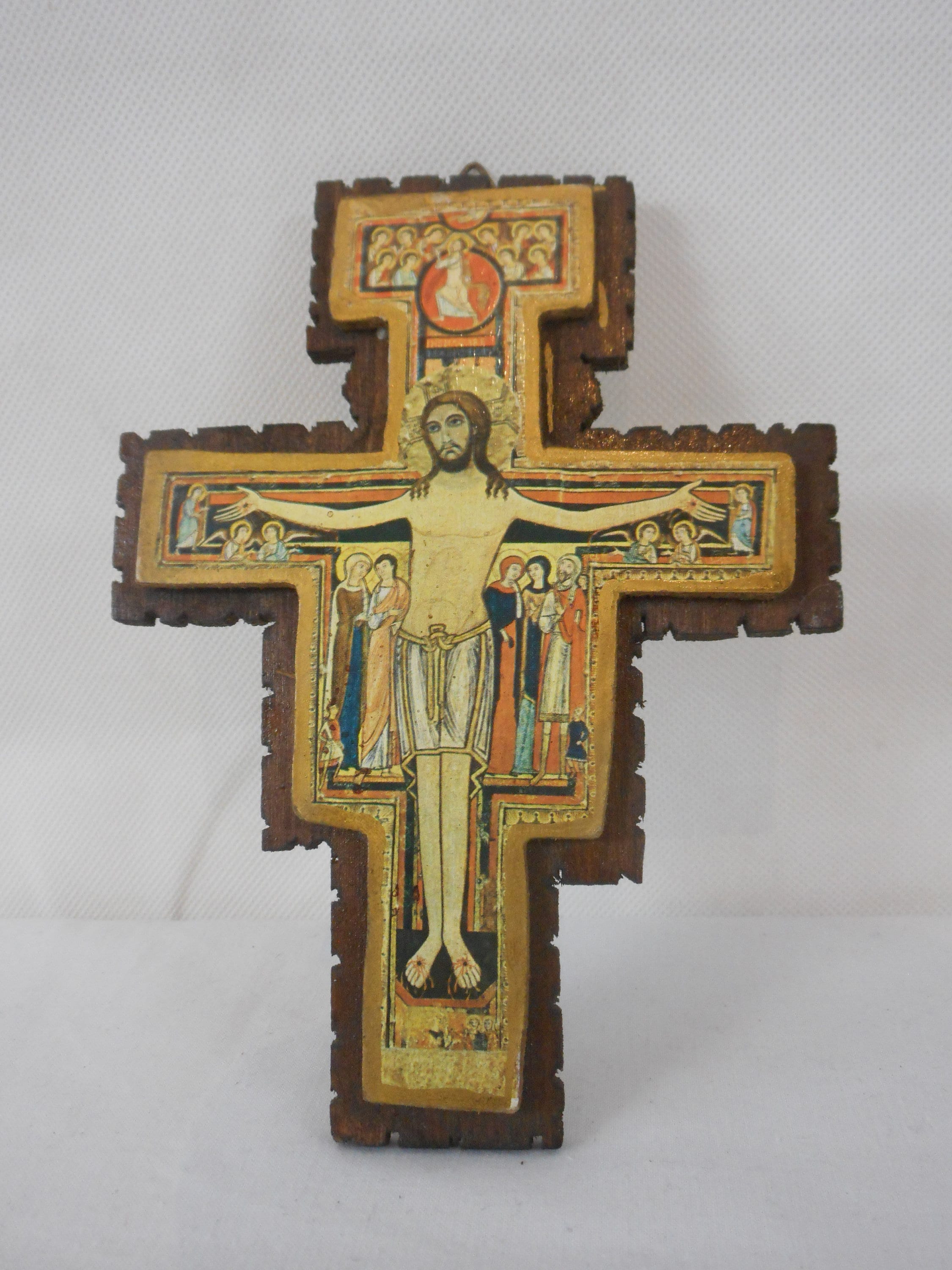 Vintage Français Petit en Bois Fait à La Main Croix de Crucifix Religieux/Ornement