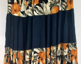 Vintage French Navy Blue Floral Skirt With Elasticated Wist