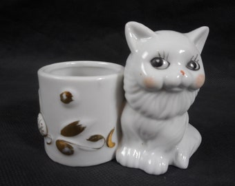 vintage French porcelain pen holder / ornament designed as a cat