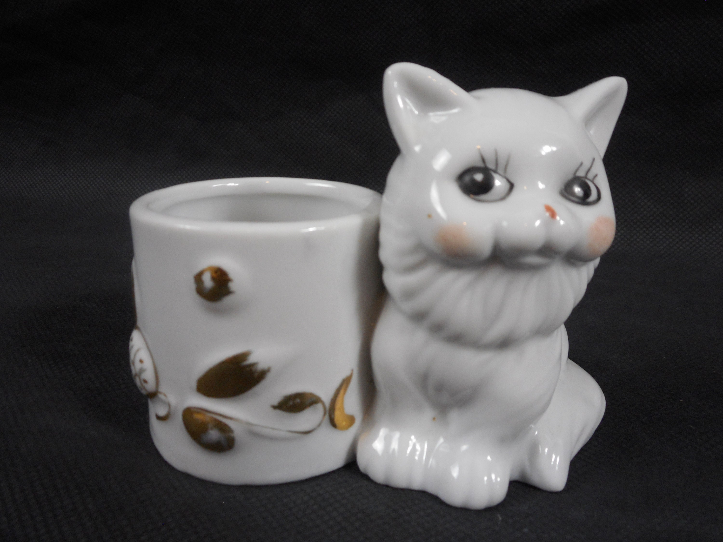 Porte-stylo/Ornement en Porcelaine Vintage Français Conçu Comme Un Chat